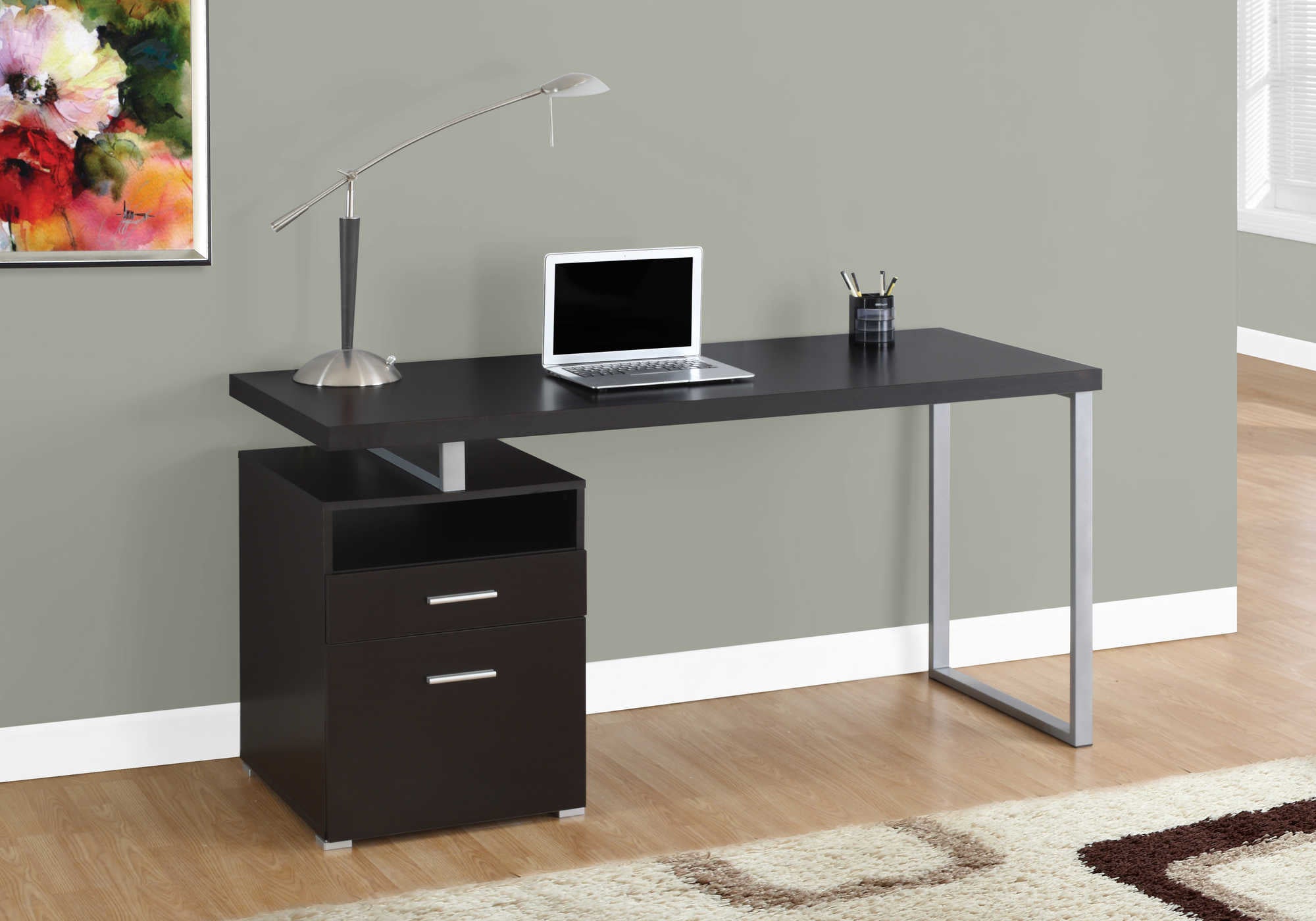Image of computer desk - 60"l / espresso / silver metal i 7143.