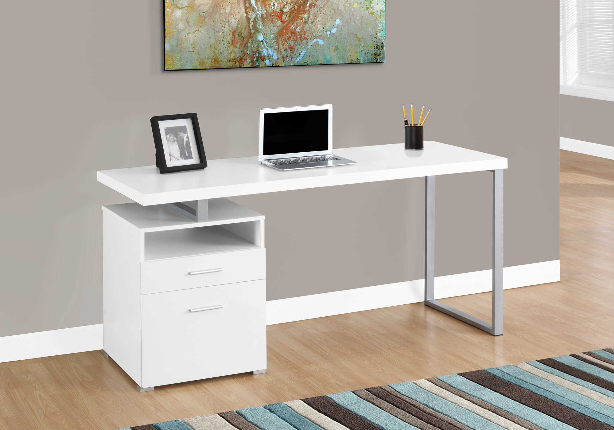 Image of computer desk - 60"l / white / silver metal i 7144.