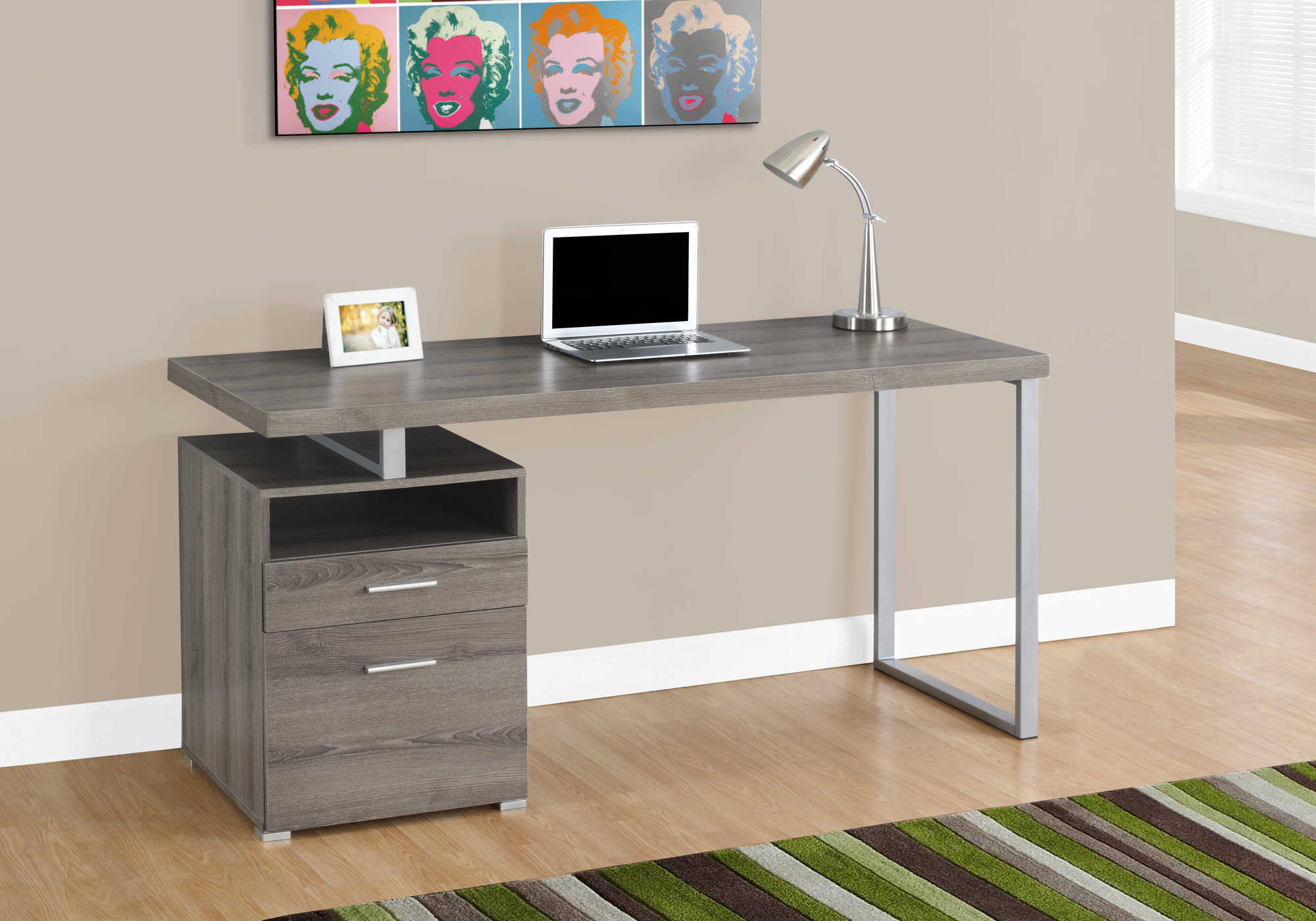 Image of computer desk - 60"l / dark taupe / silver metal i 7145.