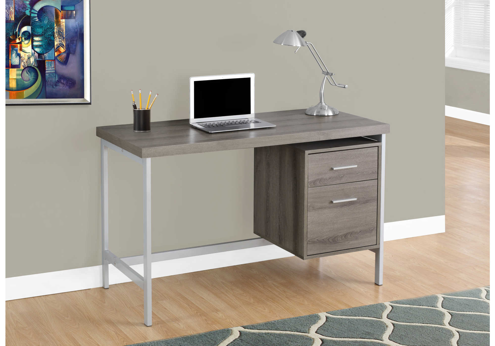 Image of computer desk - 48"l / dark taupe / silver metal i 7150.