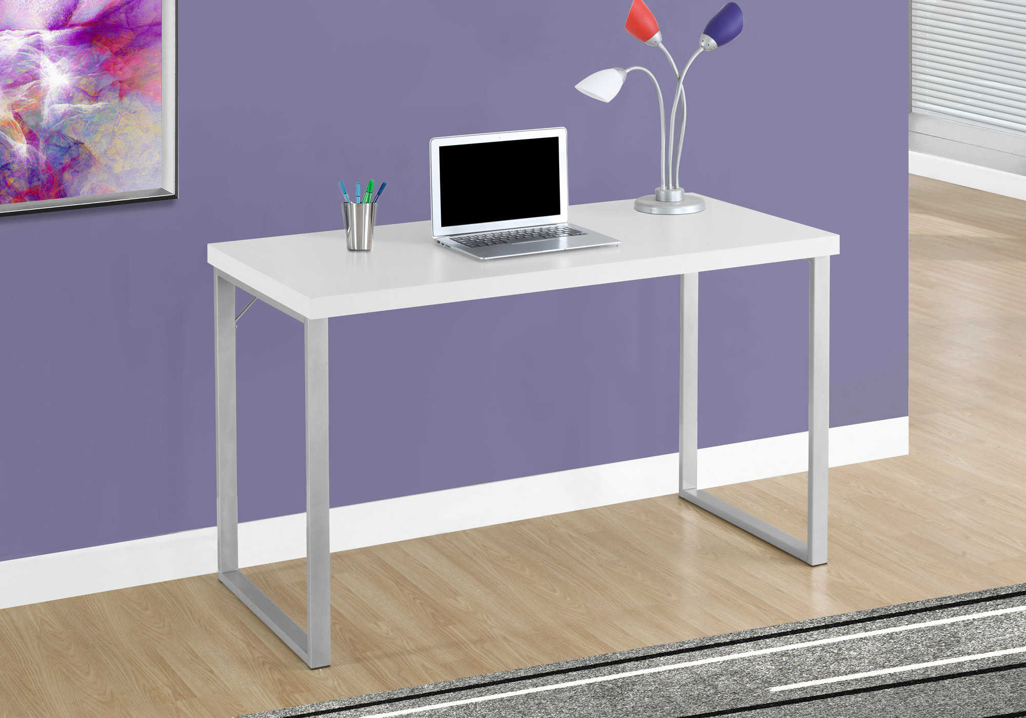 Image of computer desk - 48"l / white / silver metal i 7154.