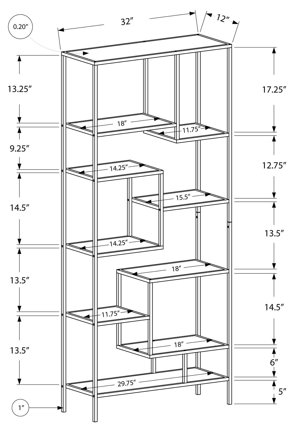 ETAGERE - 72"H / METAL BLANC ET VERRE TREMPE – I 7159.