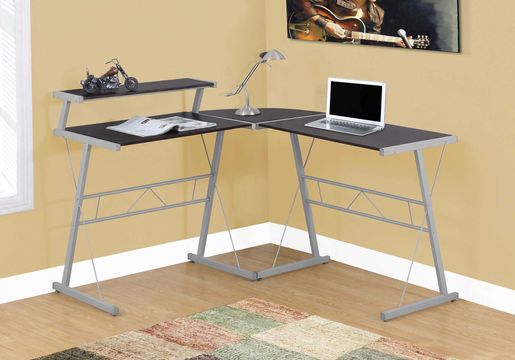 Image of computer desk - espresso top / silver metal i 7171.