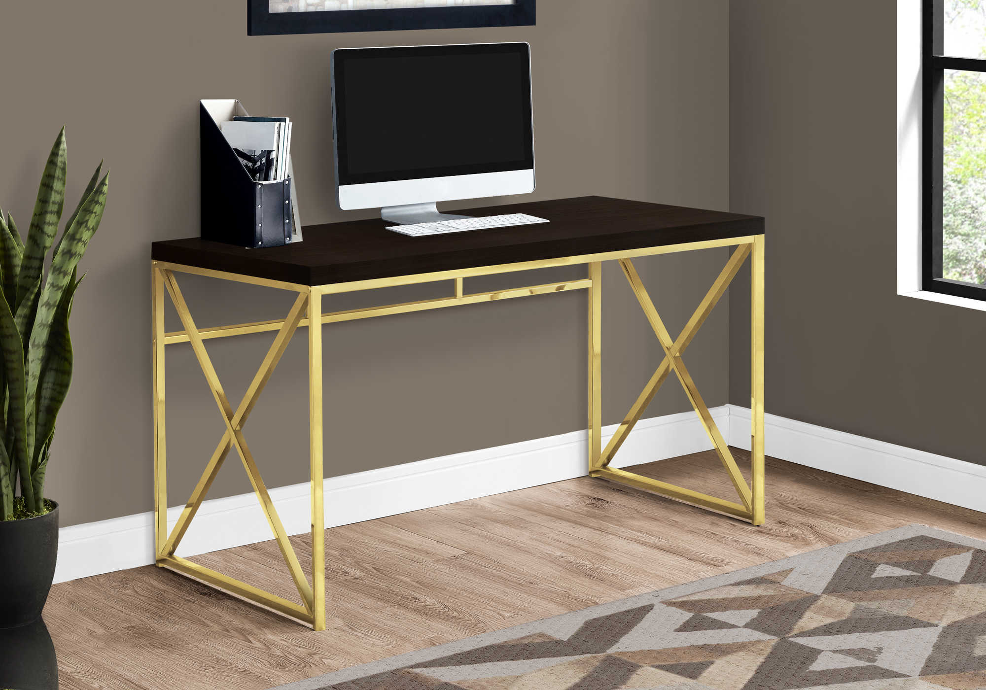 Image of computer desk - 48"l / espresso / gold metal i 7201.