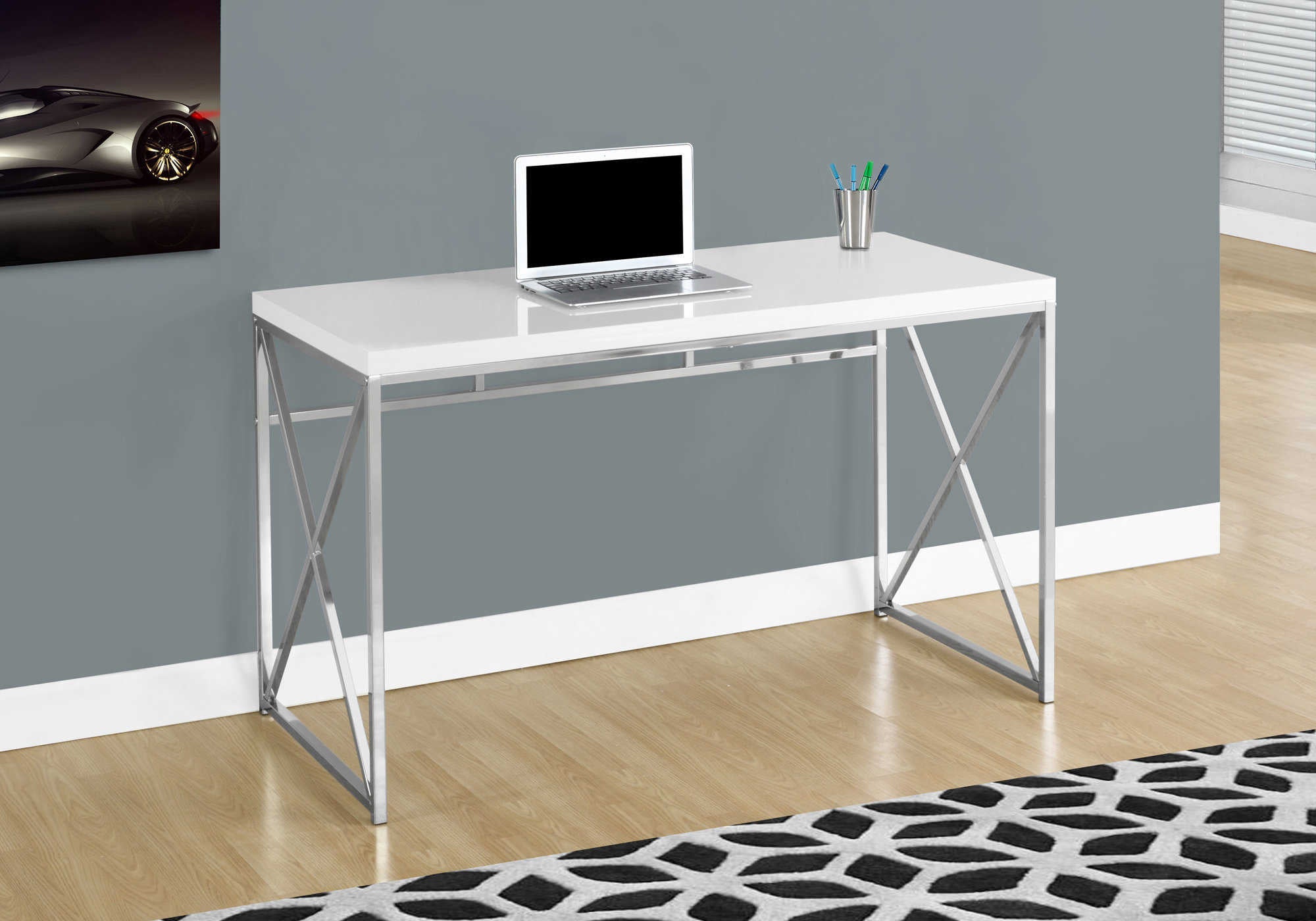 Image of computer desk - 48"l / glossy white / chrome metal i 7205.