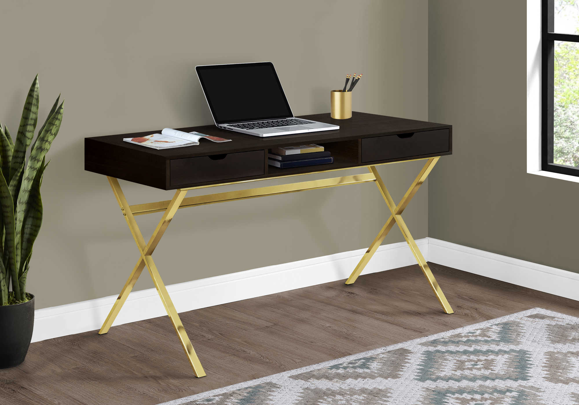 Image of computer desk - 48"l / espresso / gold metal i 7210.