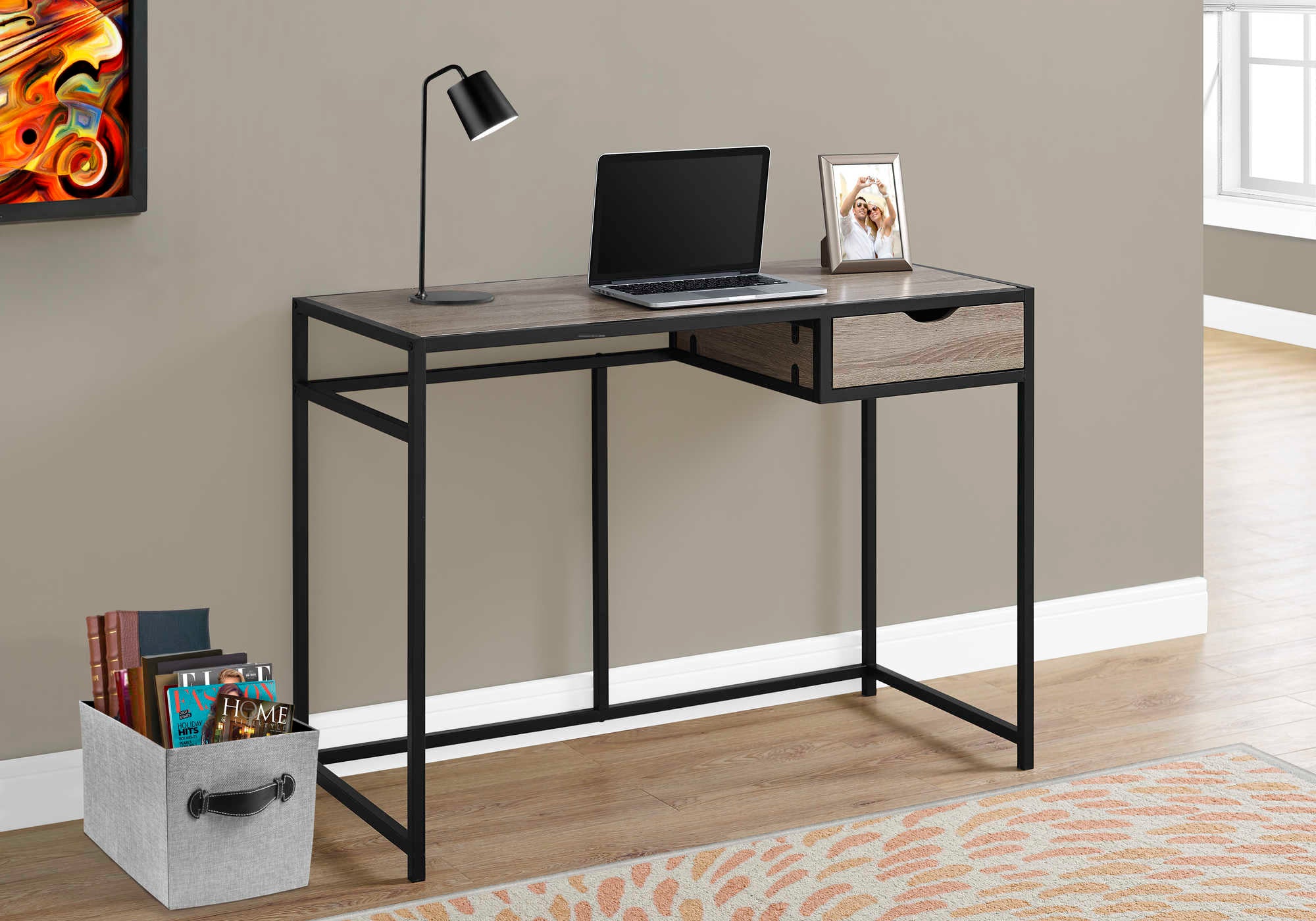 Image of computer desk - 42"l / dark taupe / black metal i 7221.