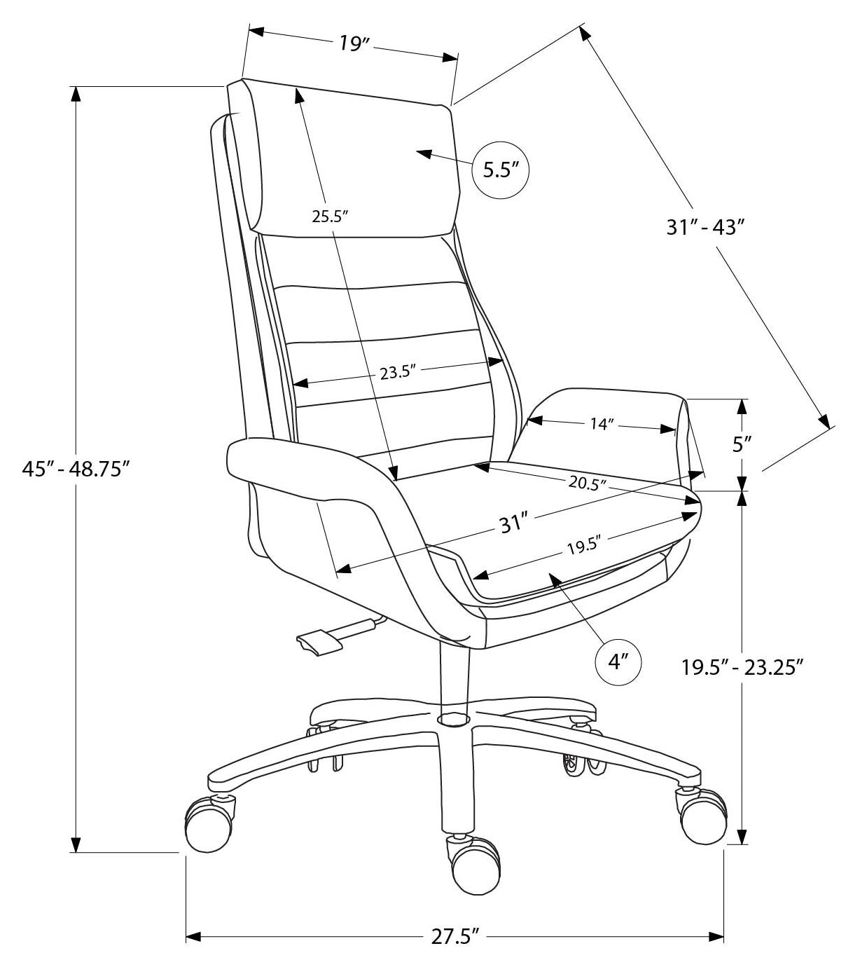 CHAISE DE BUREAU - SIMILI-CUIR GRIS FONCE / DOSSIER EXECUTIF – I 7252