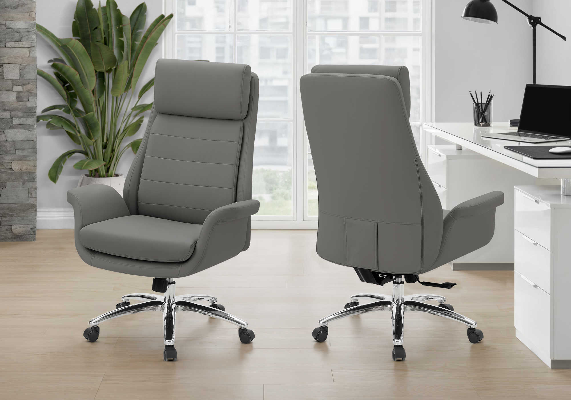 CHAISE DE BUREAU - SIMILI-CUIR GRIS FONCE / DOSSIER EXECUTIF – I 7252