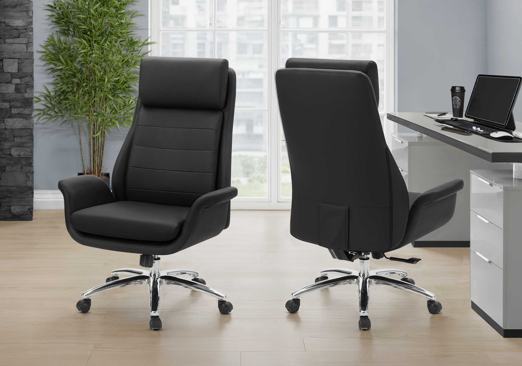 CHAISE DE BUREAU - SIMILI-CUIR NOIR / DOSSIER EXECUTIF – I 7253