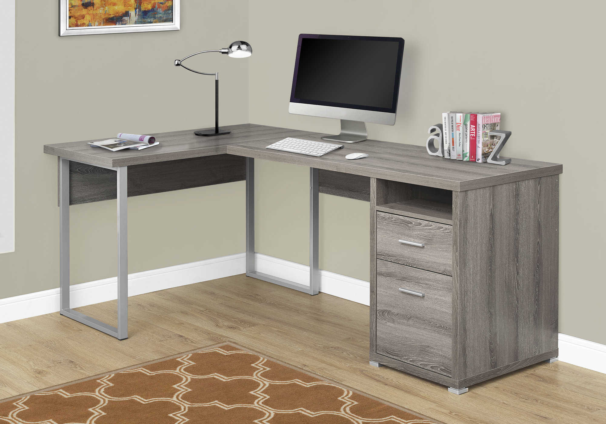 Image of computer desk - 80"l / dark taupe left or right facing i 7255.