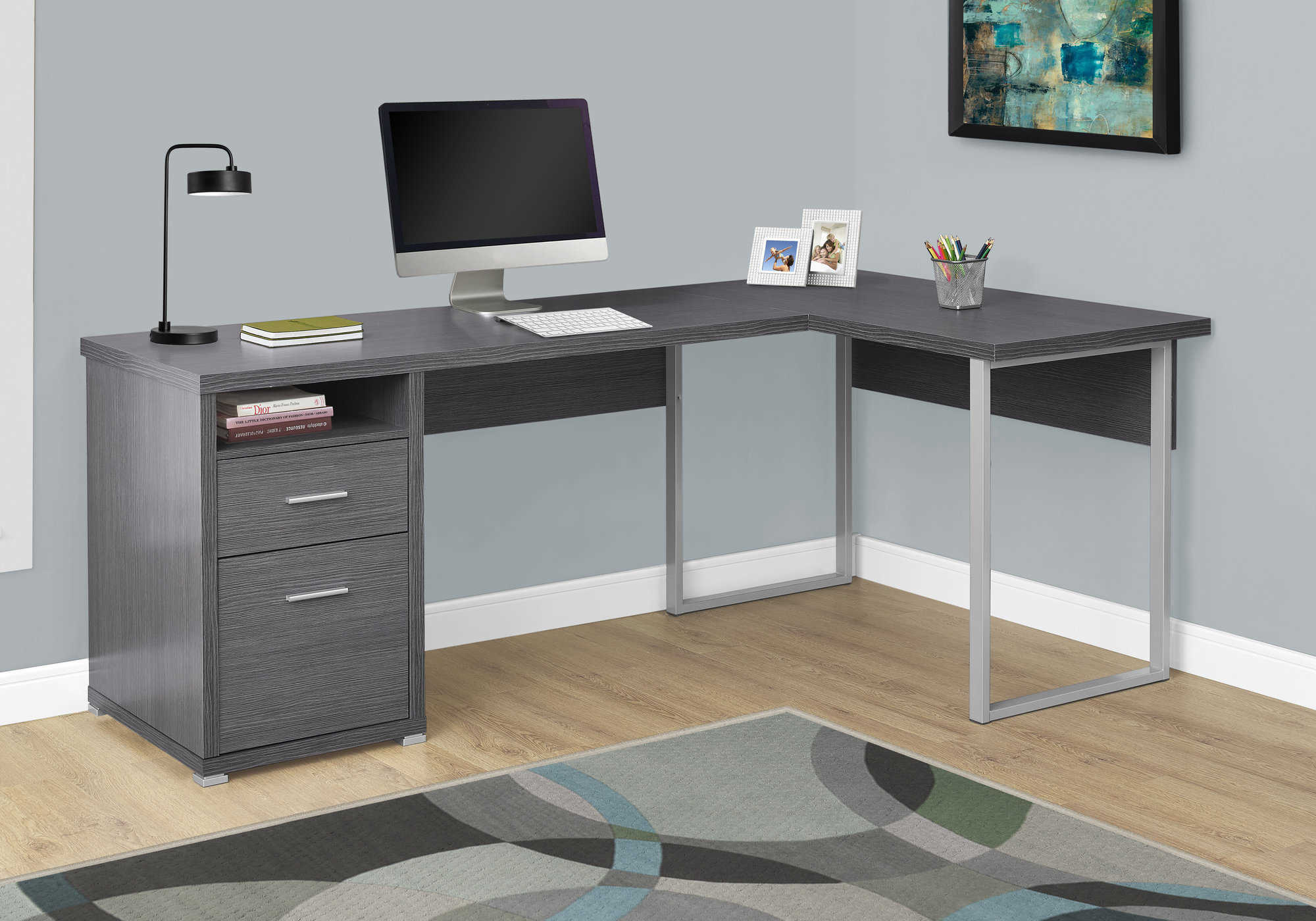 Image of computer desk - 80"l / grey left or right facing i 7257.