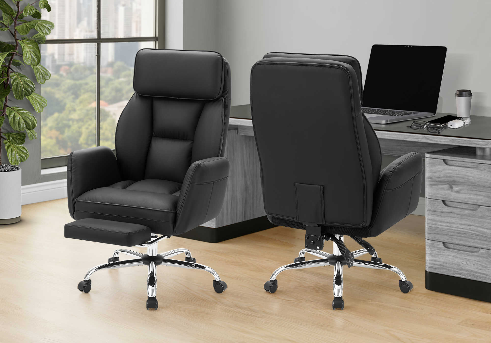 CHAISE DE BUREAU - SIMILI-CUIR NOIR / DOSSIER EXECUTIF – I 7275