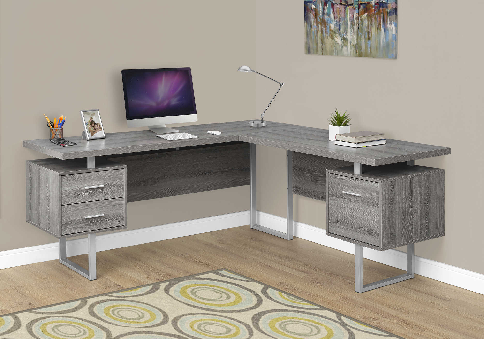 Image of computer desk - 70"l / dark taupe left or right facing i 7304.