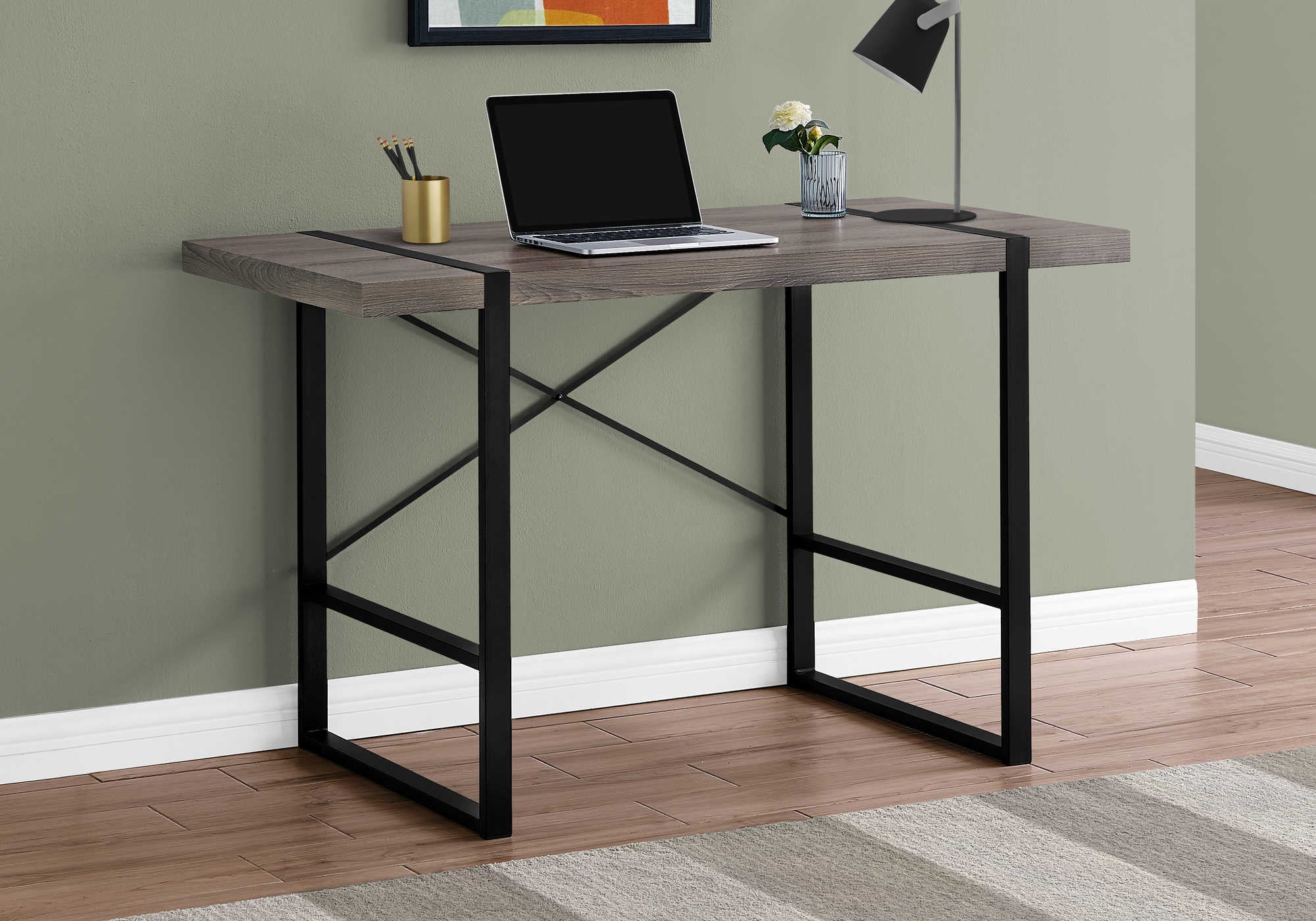 Image of computer desk - 48"l / dark taupe / black metal i 7310.