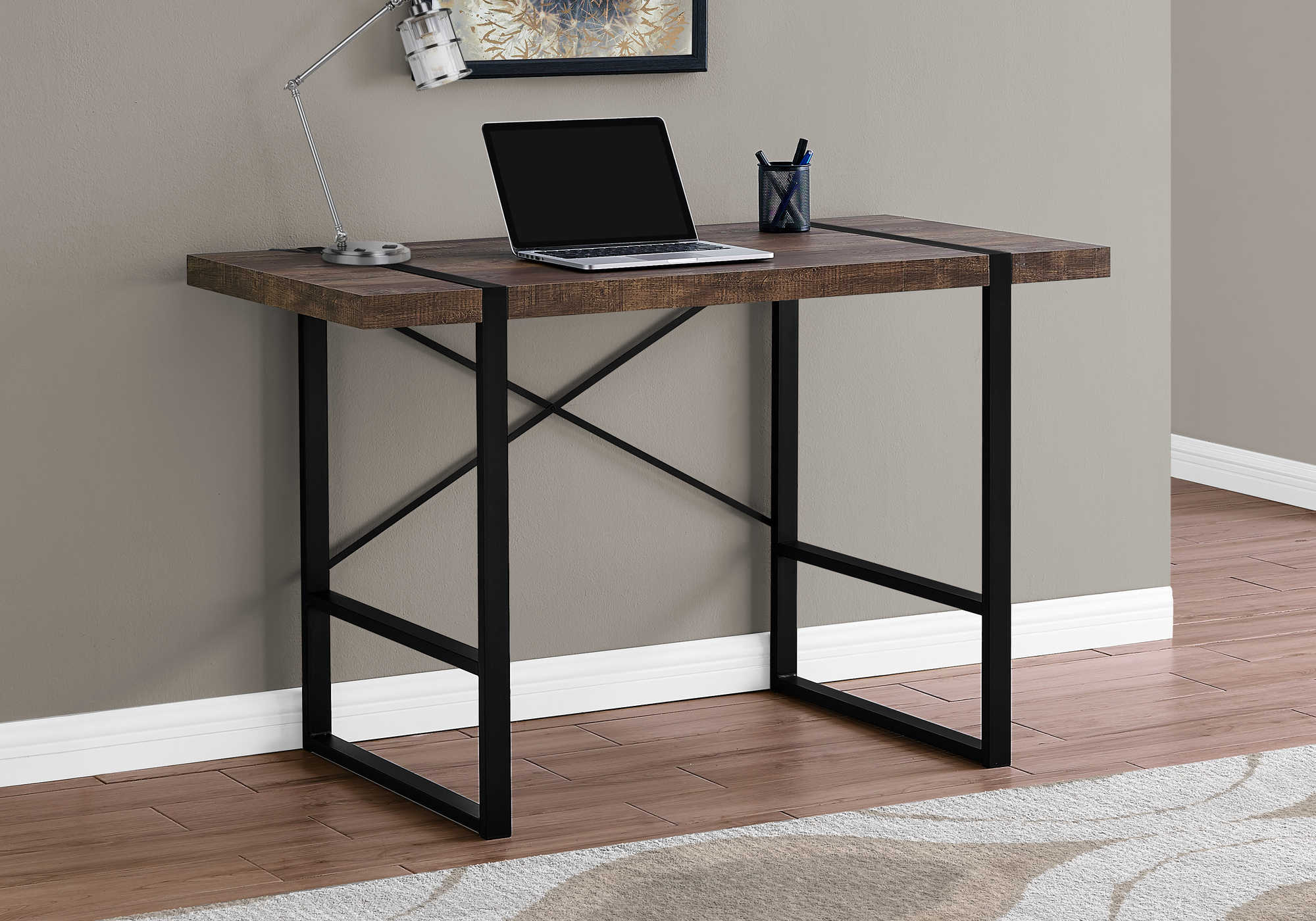 Image of computer desk - 48"l / brown reclaimed wood / black metal i 7314.