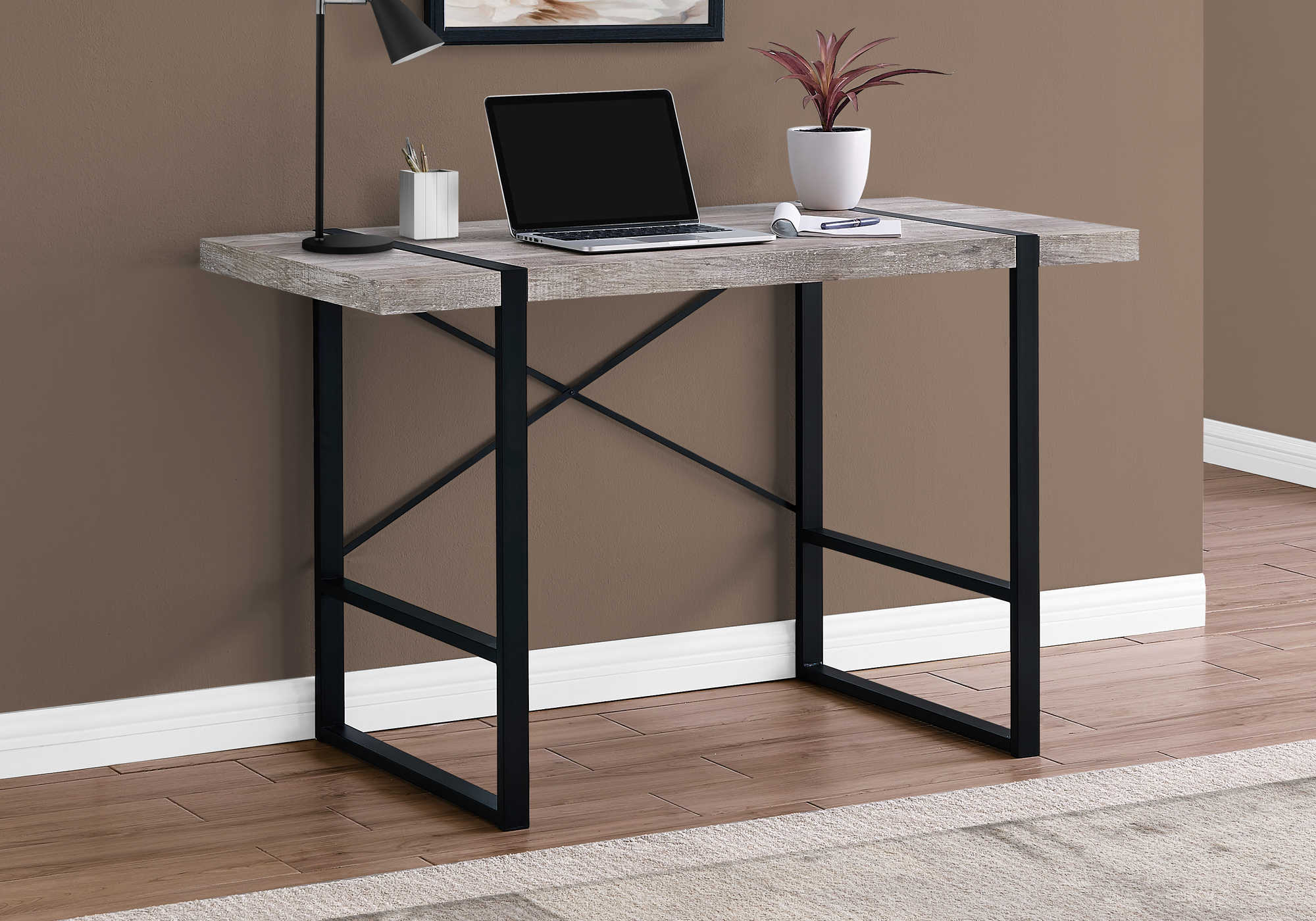 Image of computer desk - 48"l / taupe reclaimed wood / black metal i 7315.