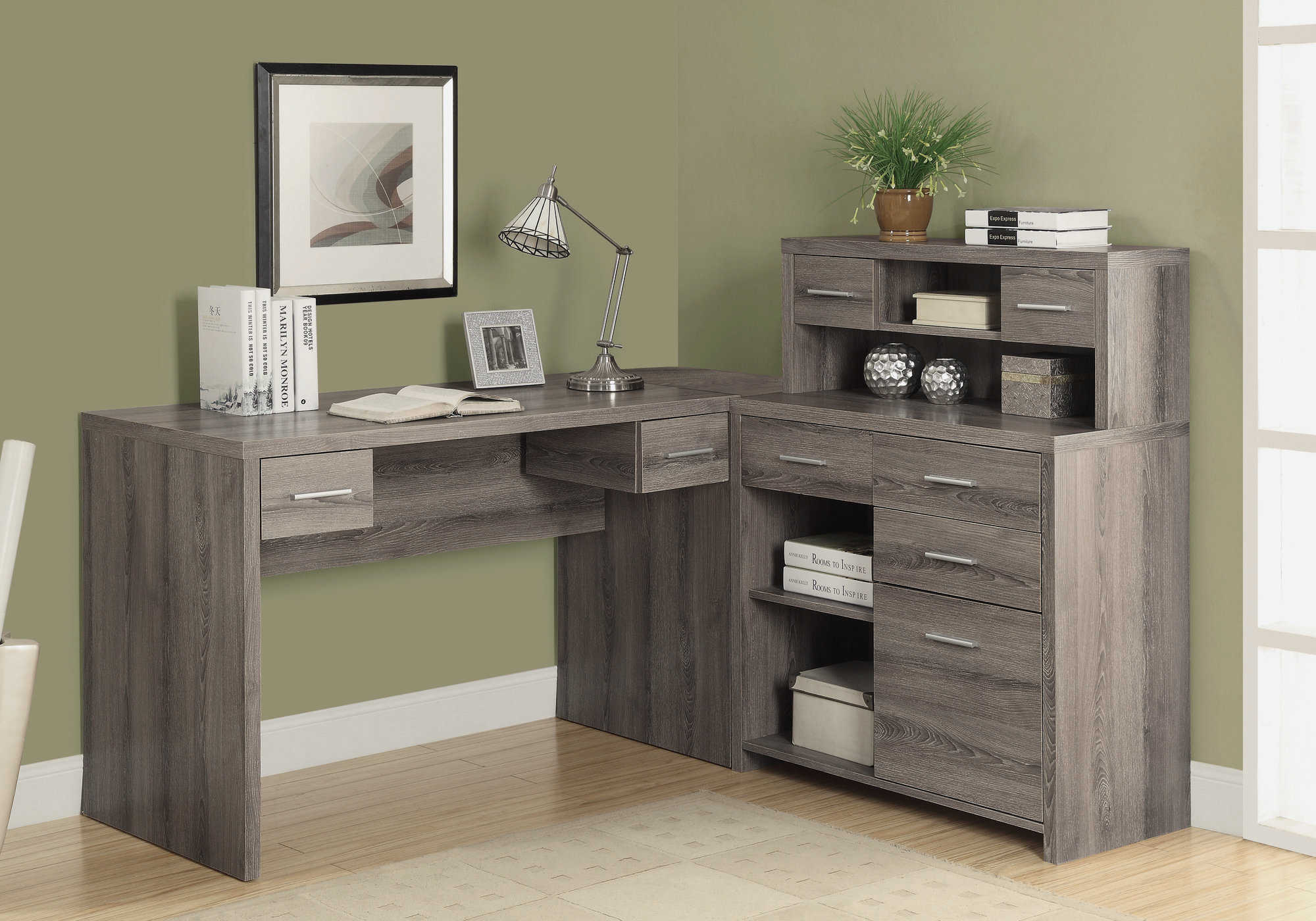 Image of computer desk - dark taupe left or right facing corner i 7318.