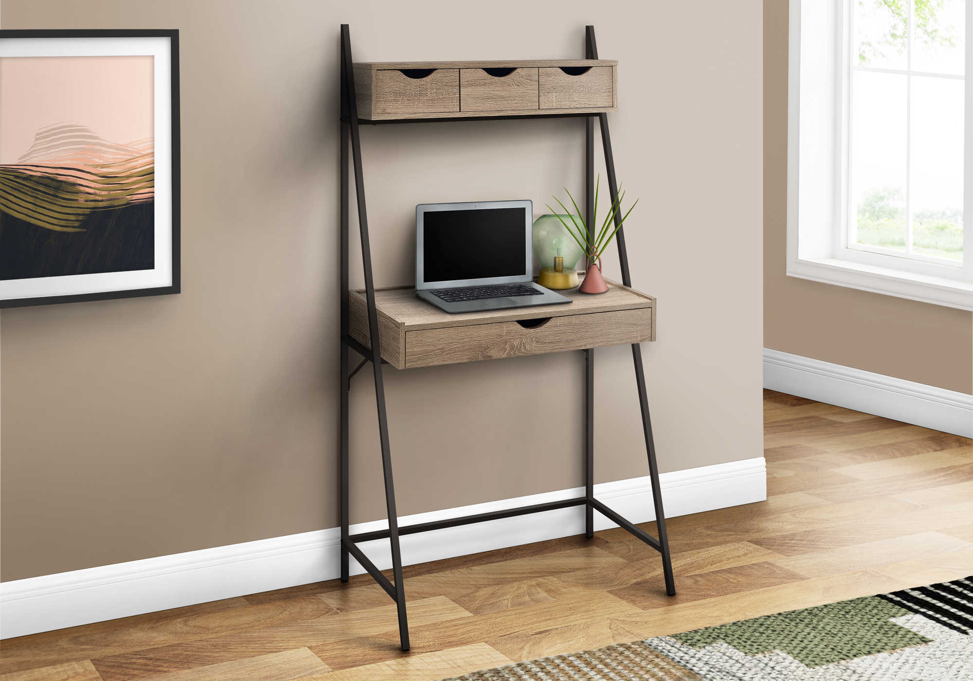 Image of computer desk - 32"l / dark taupe / black metal i 7332.