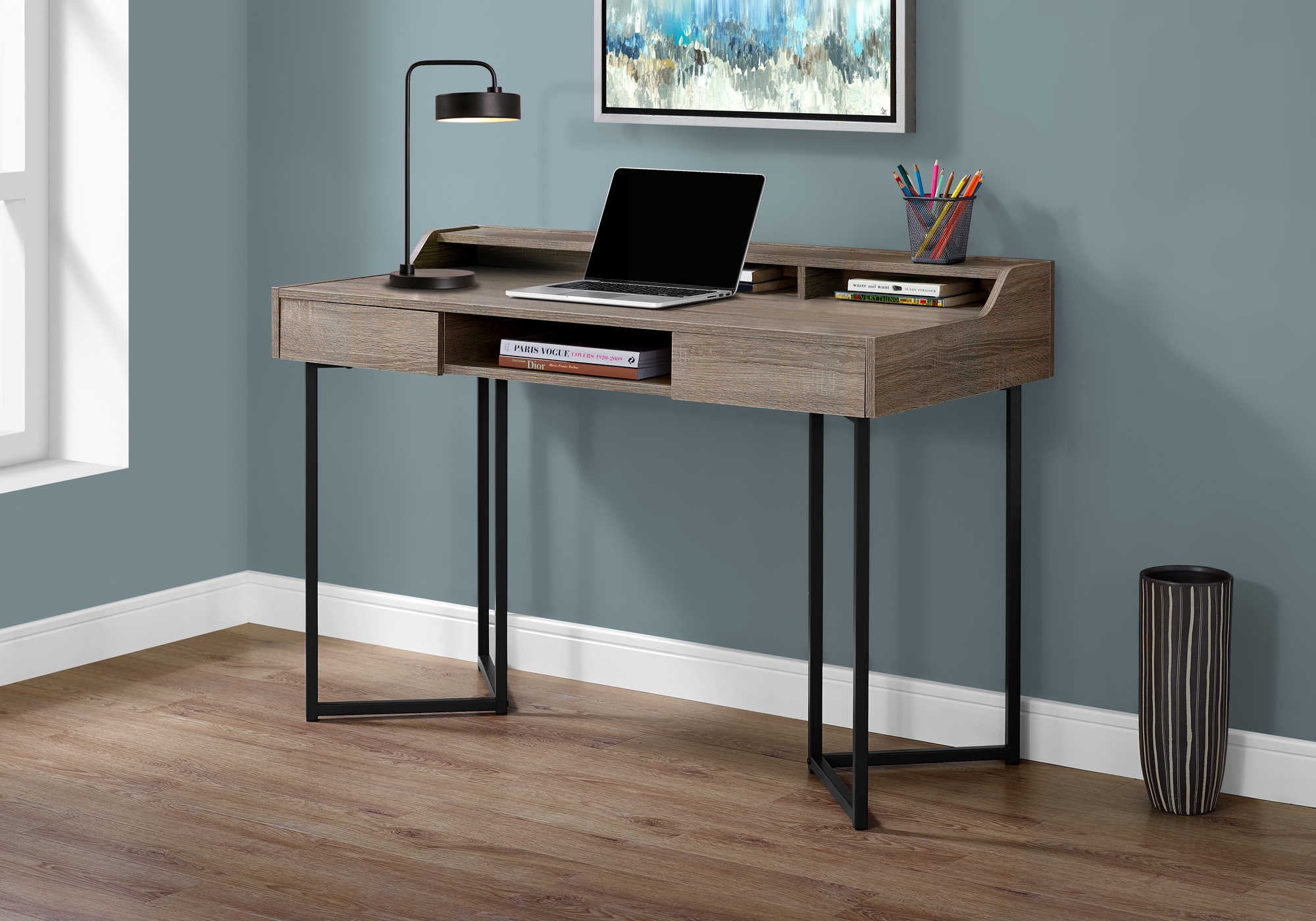 Image of computer desk - 48"l / dark taupe / black metal i 7360.
