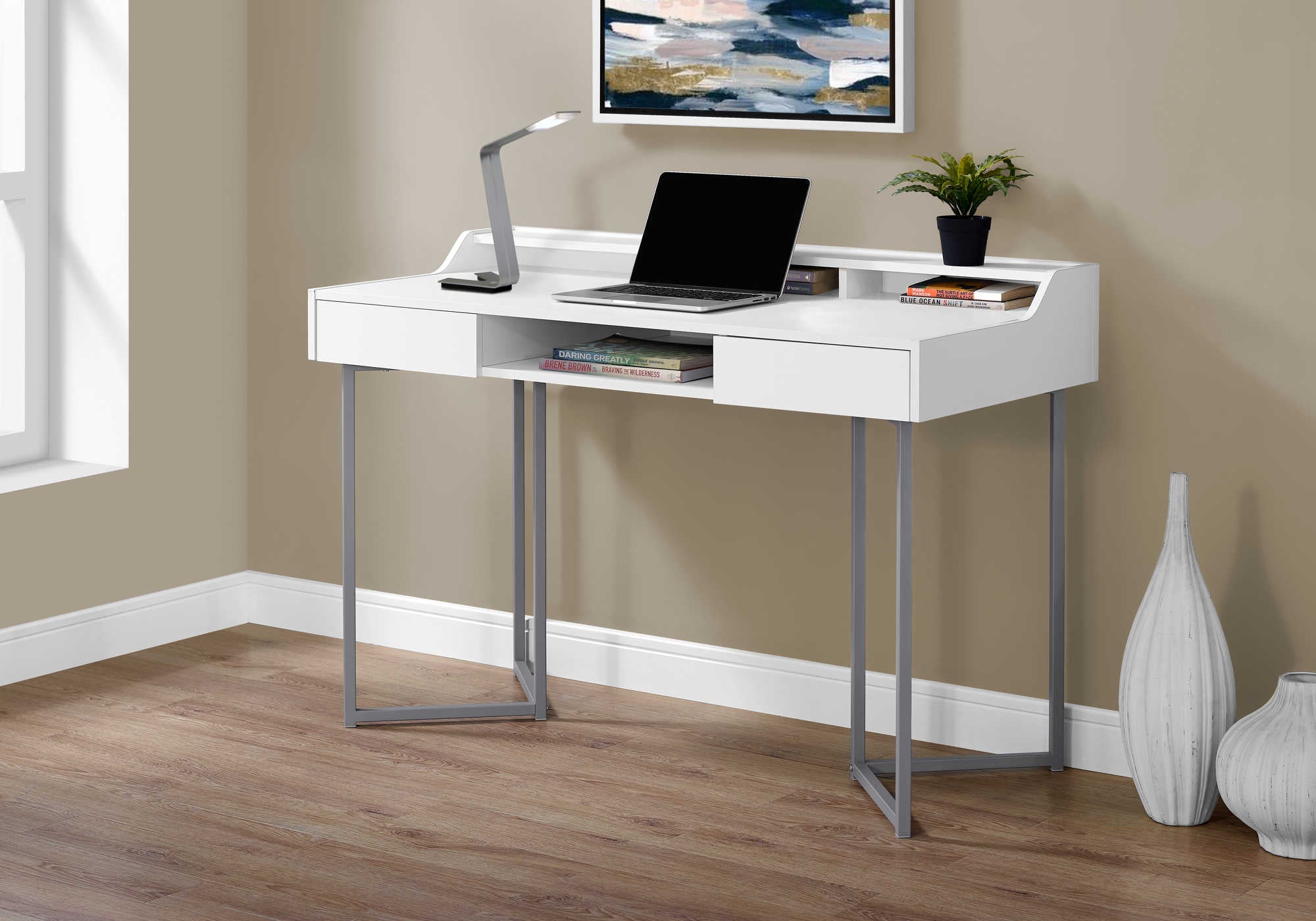 Image of computer desk - 48"l / white / silver metal i 7361.