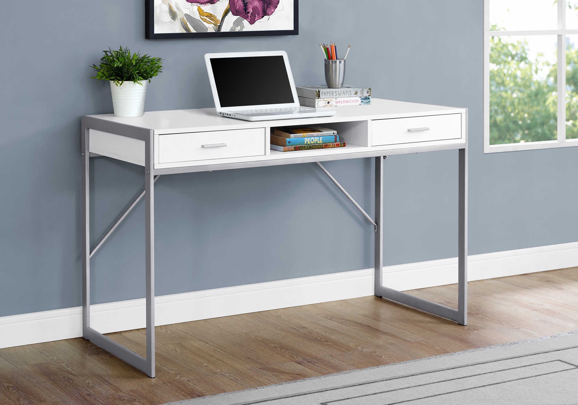 Image of computer desk - 48"l / white / silver metal i 7364.