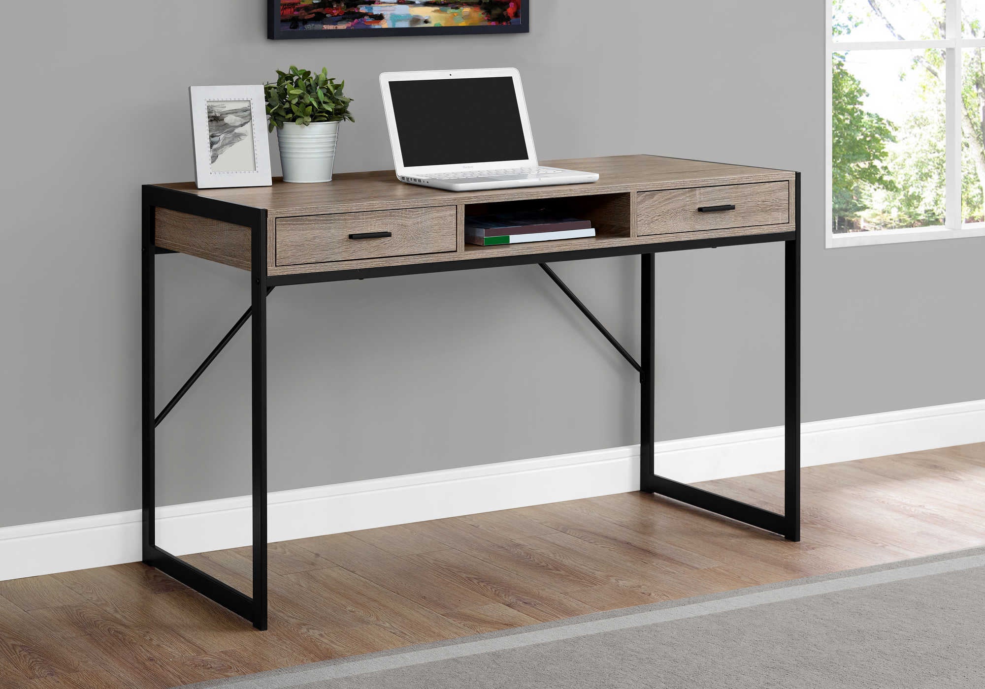 Image of computer desk - 48"l / dark taupe / black metal i 7365.