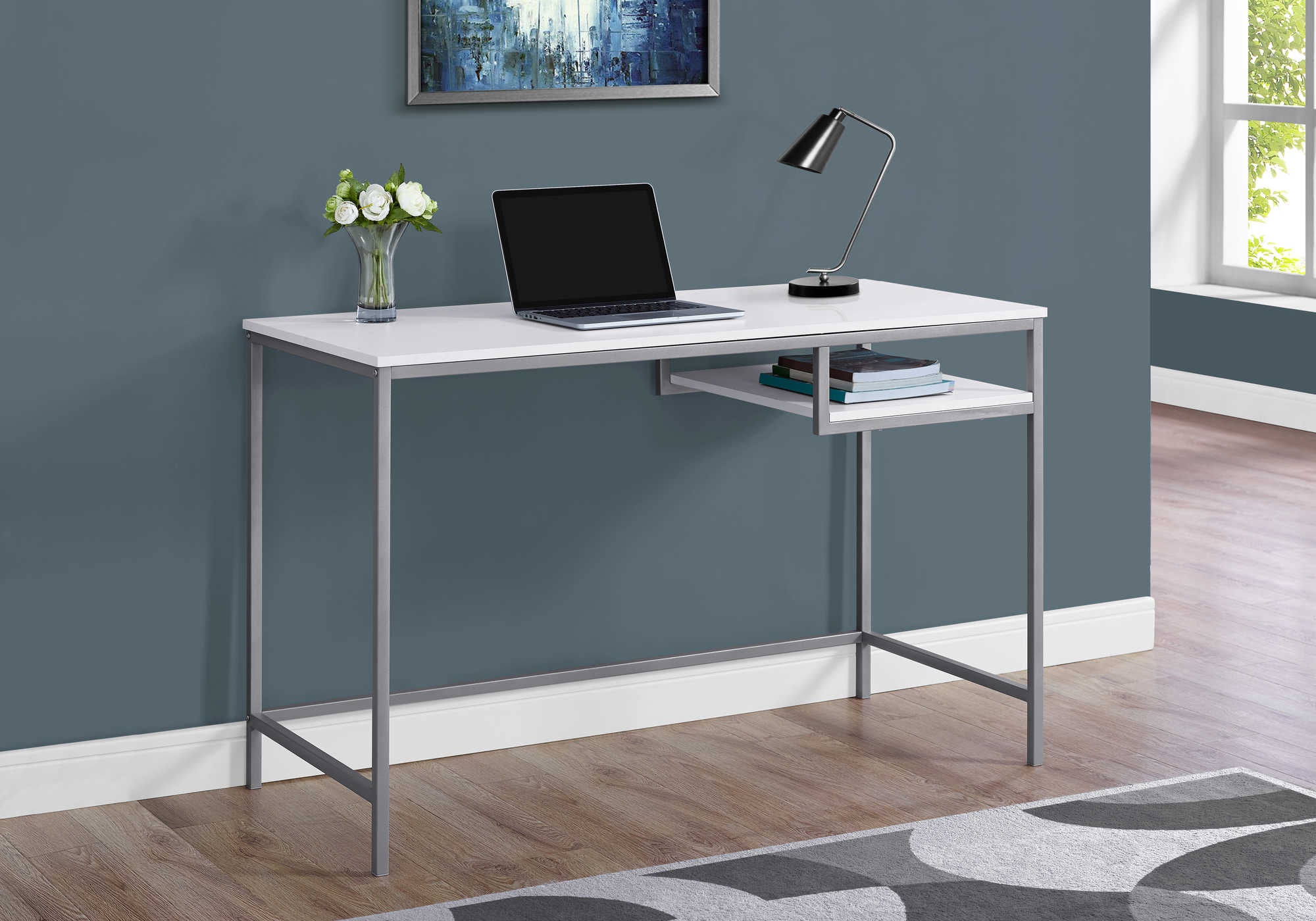 Image of computer desk - 48"l / white / silver metal i 7368.