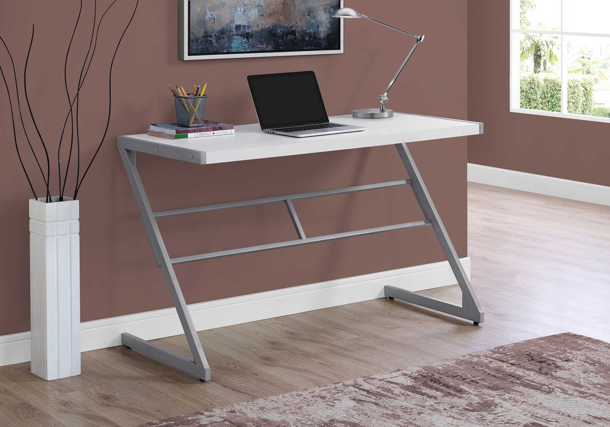 Image of computer desk - 48"l / white / silver metal i 7372.