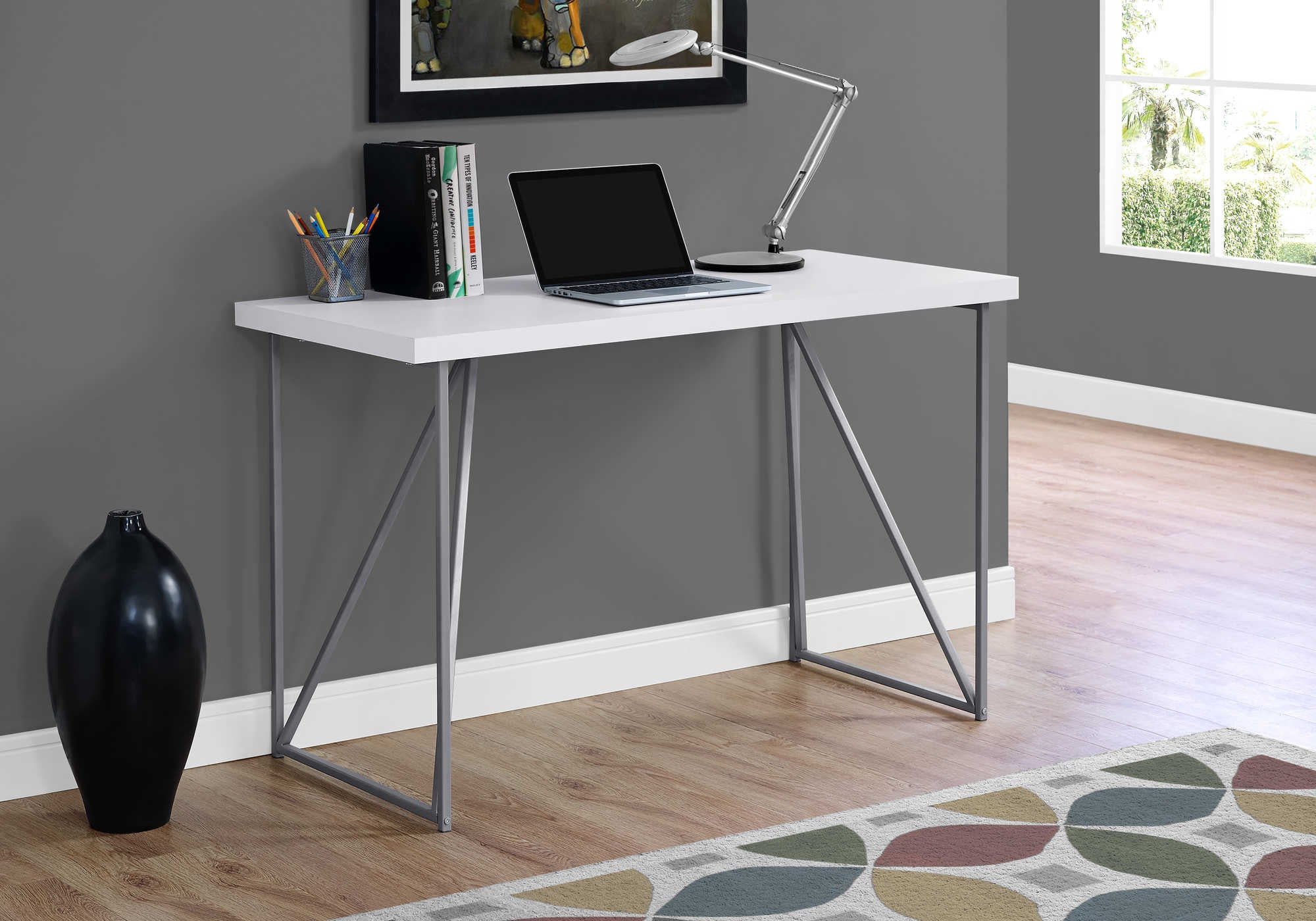 Image of computer desk - 48"l / white / silver metal i 7376.