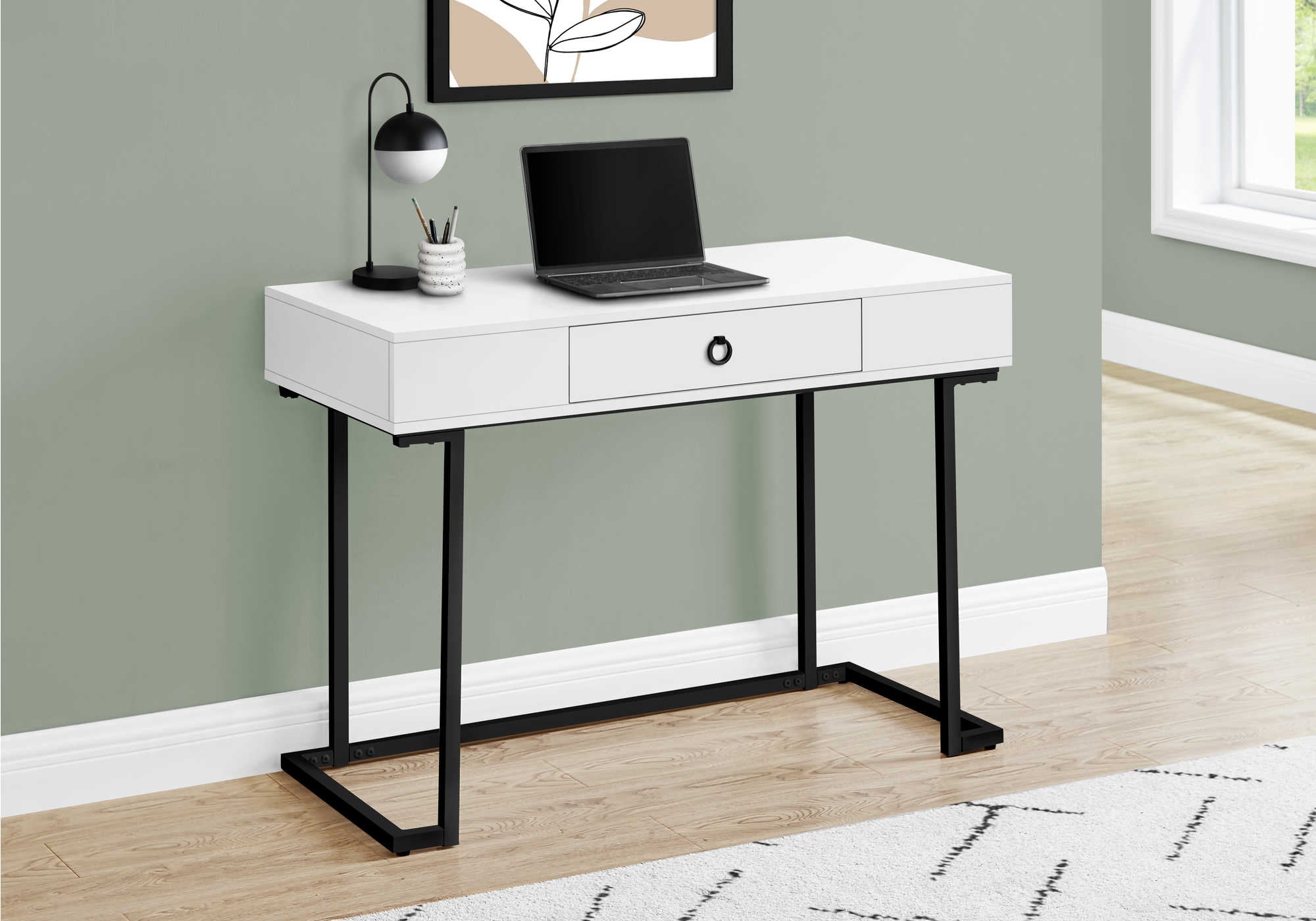Image of computer desk - 42"l / white / black metal i 7385.