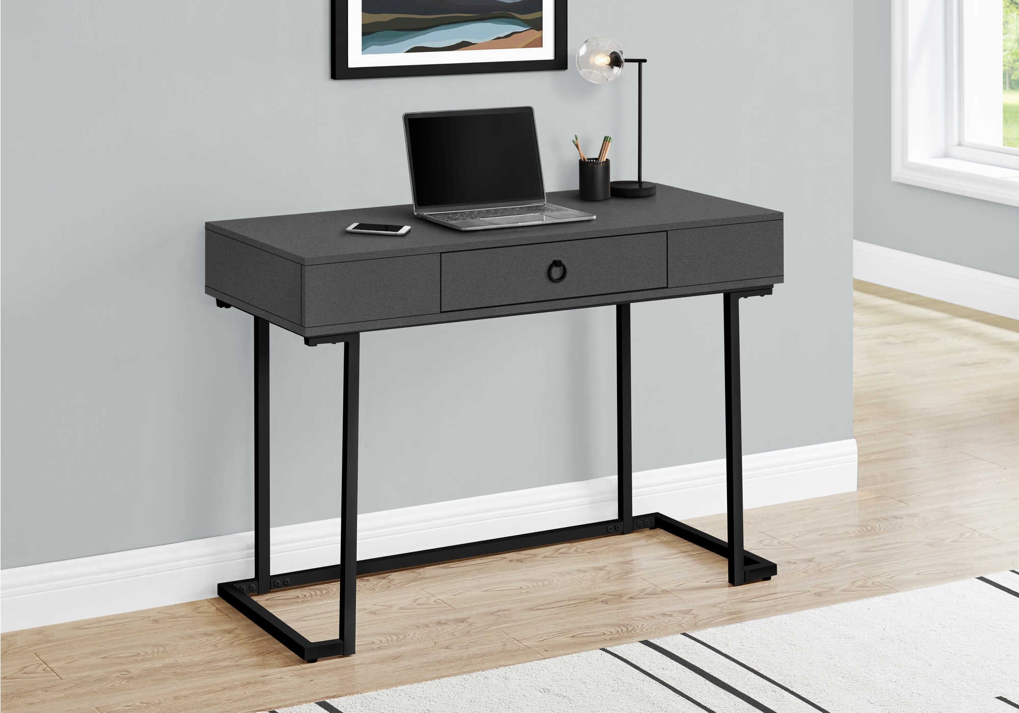 Image of computer desk - 42"l / modern grey / black metal i 7386.