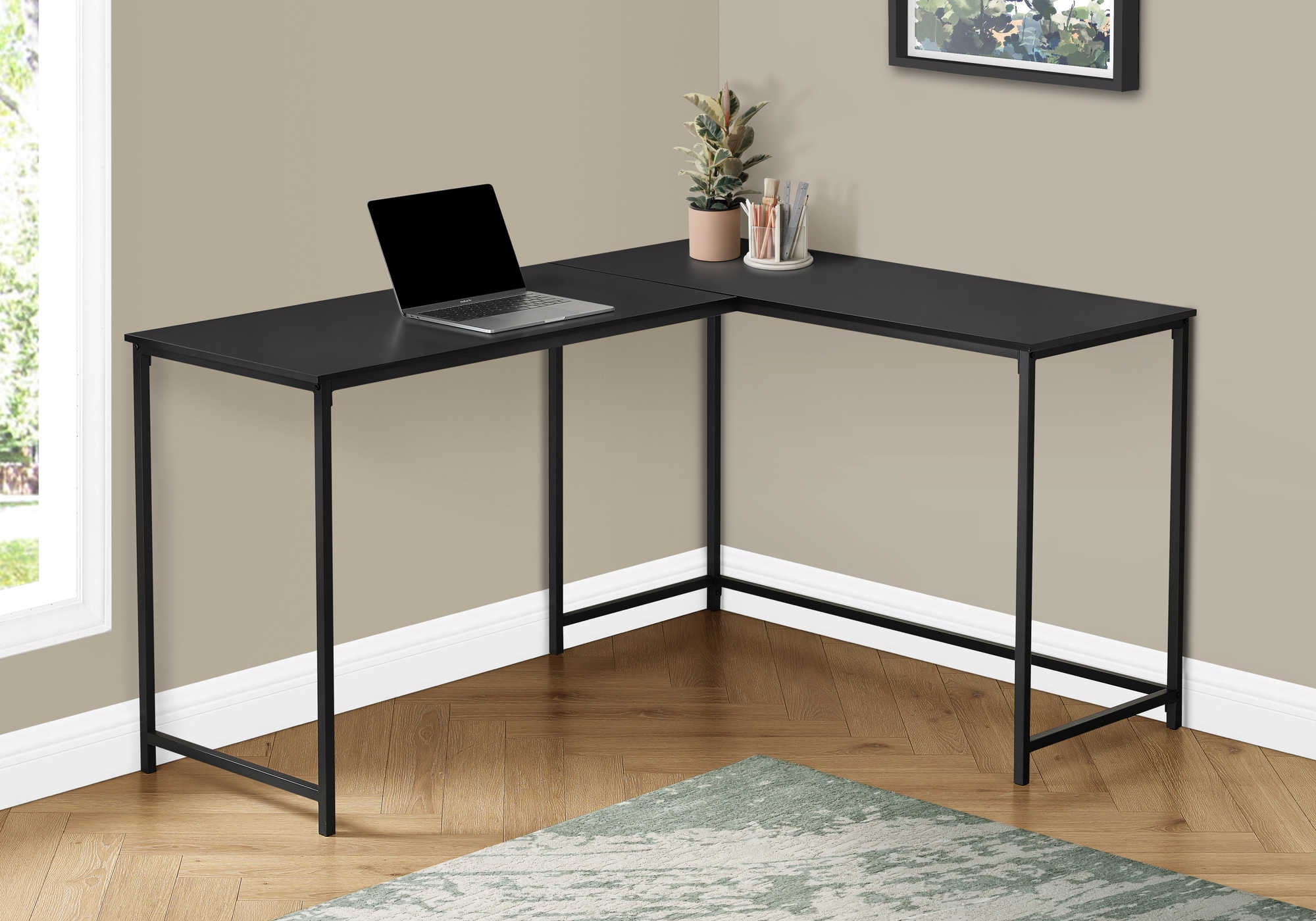 Image of computer desk - 58"l / black top / black metal corner i 7394.