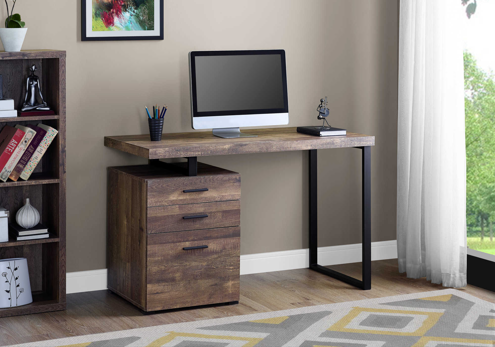Image of computer desk - 48"l / brown reclaimed wood / black metal i 7408.