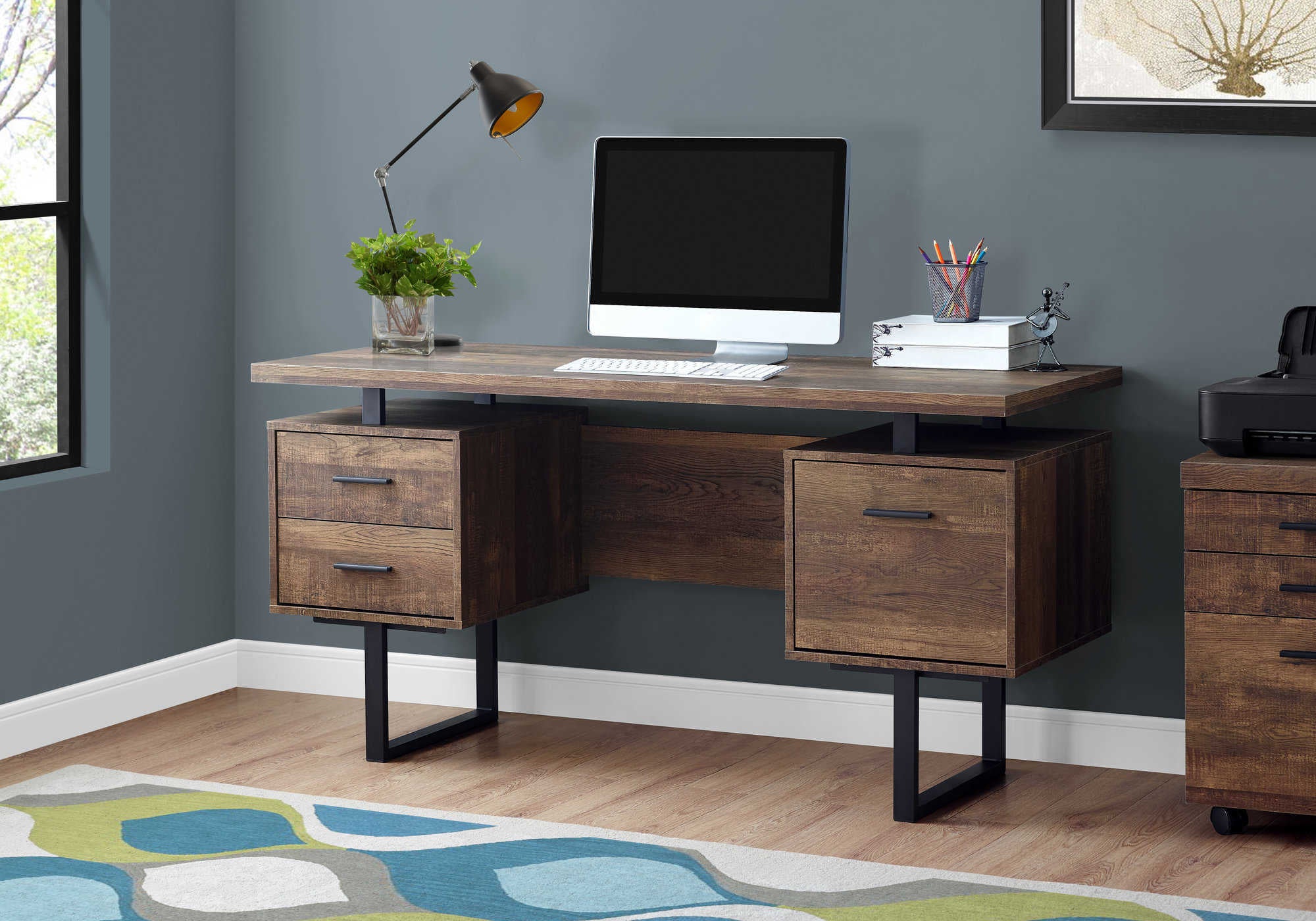 Image of computer desk - 60"l / brown reclaimed wood / black metal i 7416.
