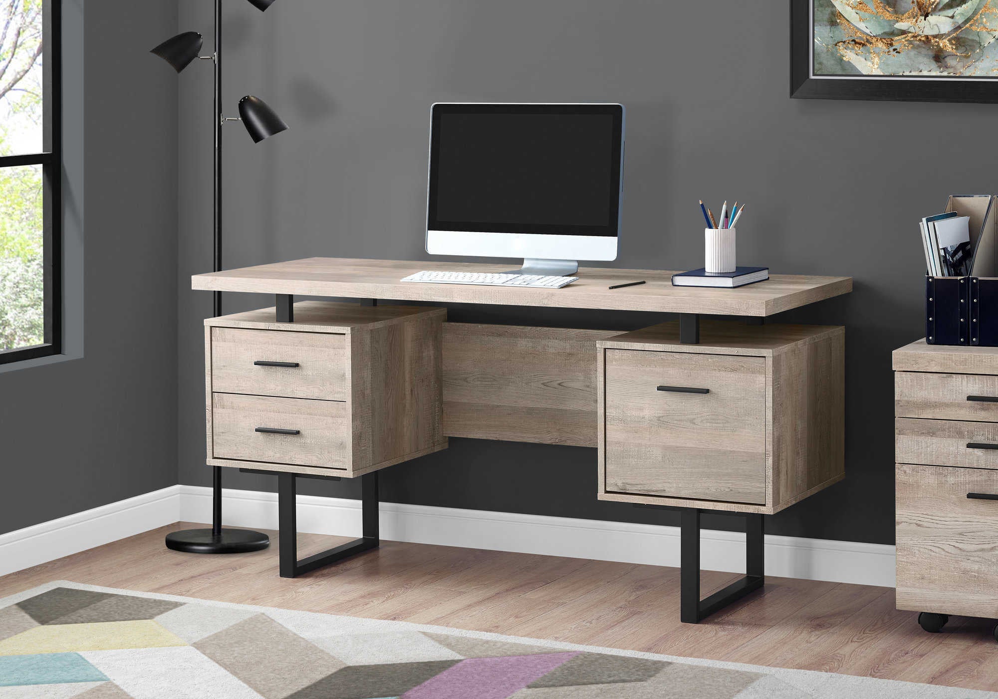 Image of computer desk - 60"l / taupe reclaimed wood / black metal i 7418.