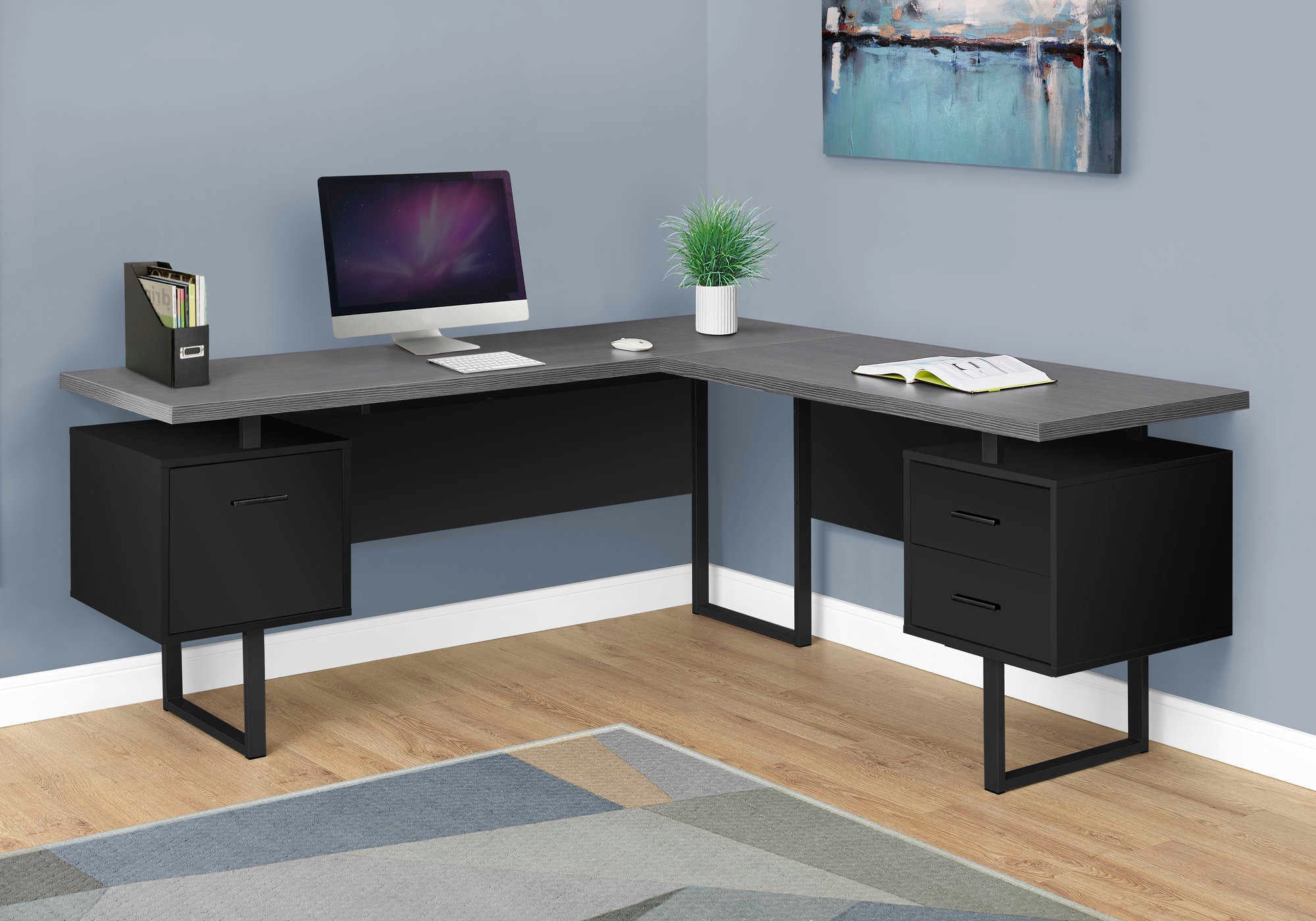 Image of computer desk - 70"l / black / grey top left/right facing i 7432.