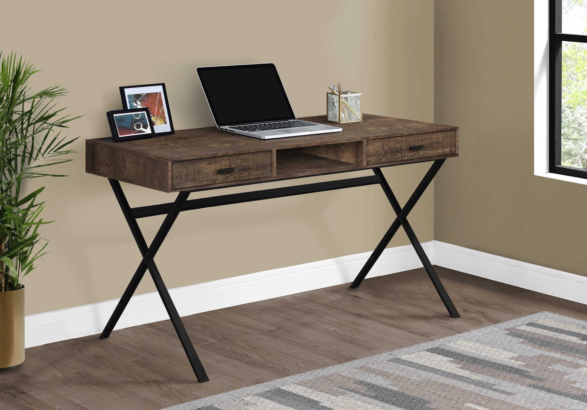 Image of computer desk - 48"l / brown reclaimed wood / black metal i 7447.