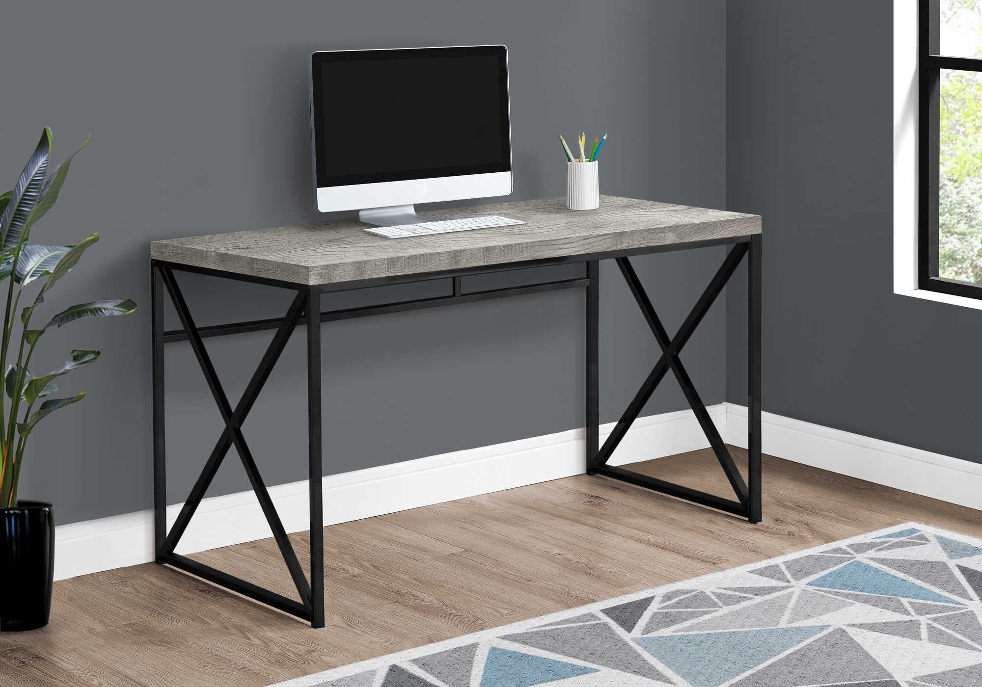 Image of computer desk - 48"l / grey reclaimed wood / black metal i 7451.