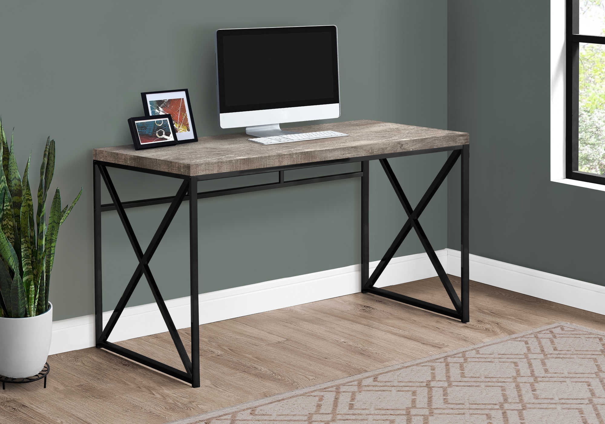 Image of computer desk - 48"l / taupe reclaimed wood / black metal i 7452.