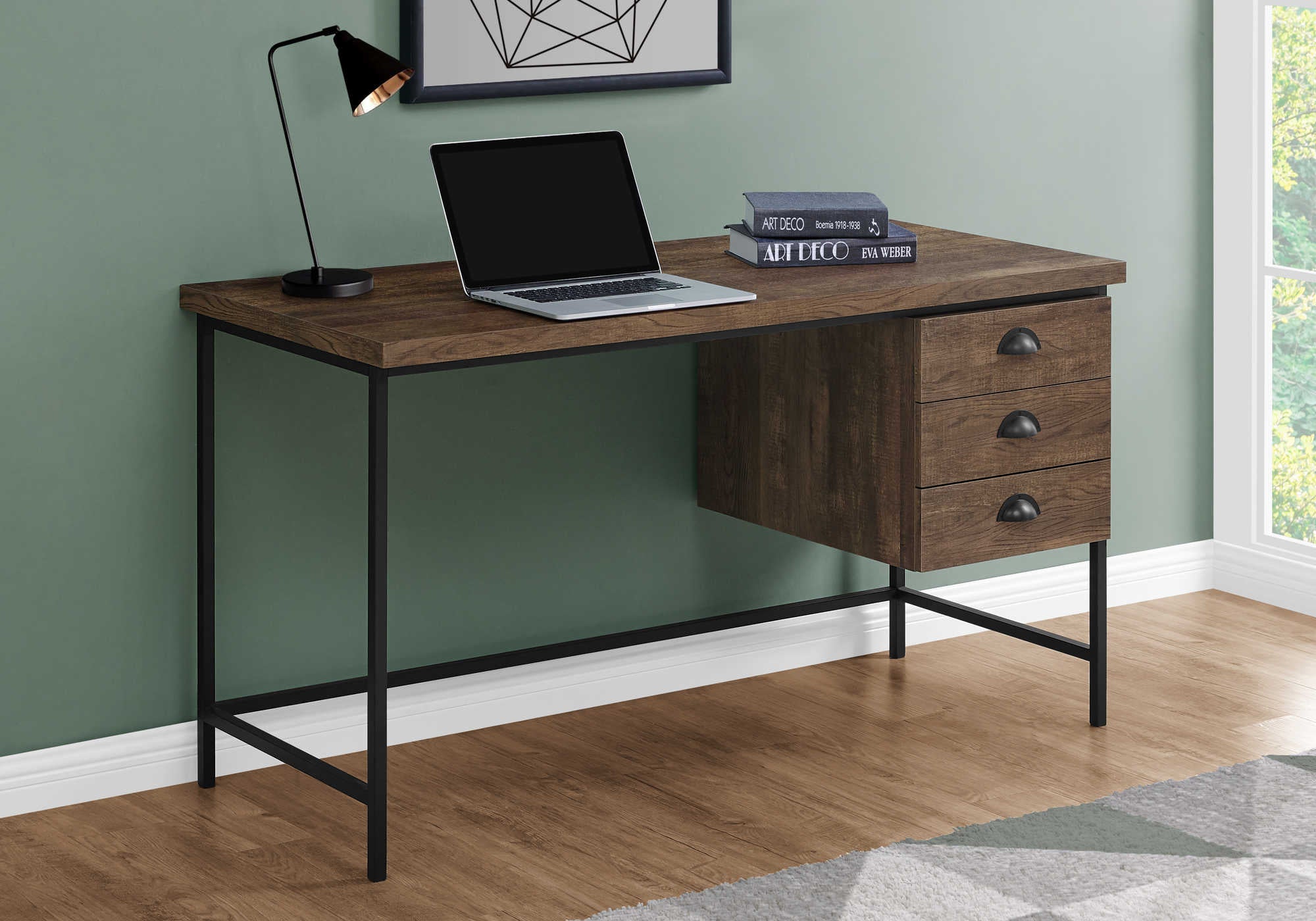 Image of computer desk - 55"l / brown reclaimed wood / black metal i 7485.