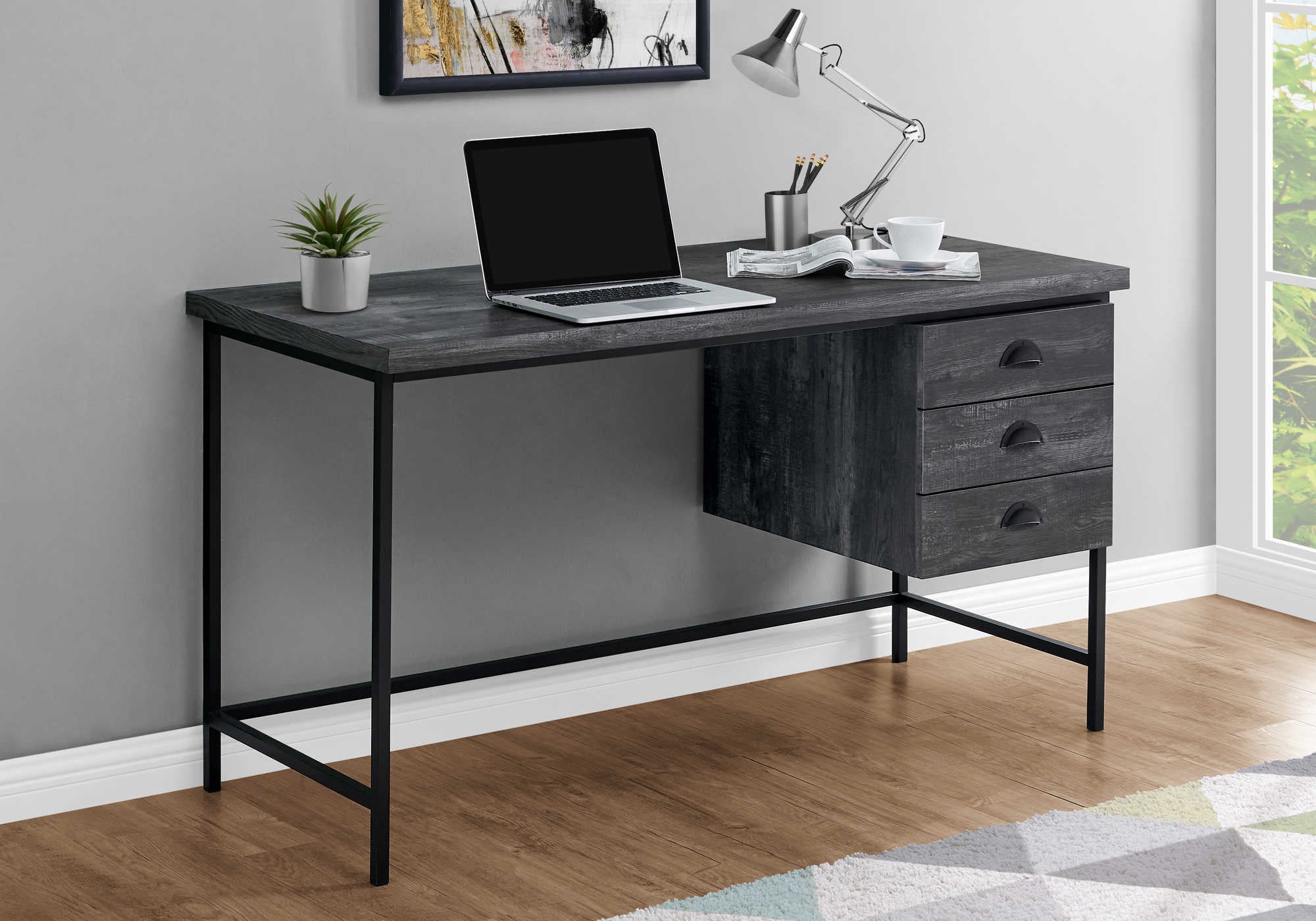 Image of computer desk - 55"l / black reclaimed wood / black metal i 7488.