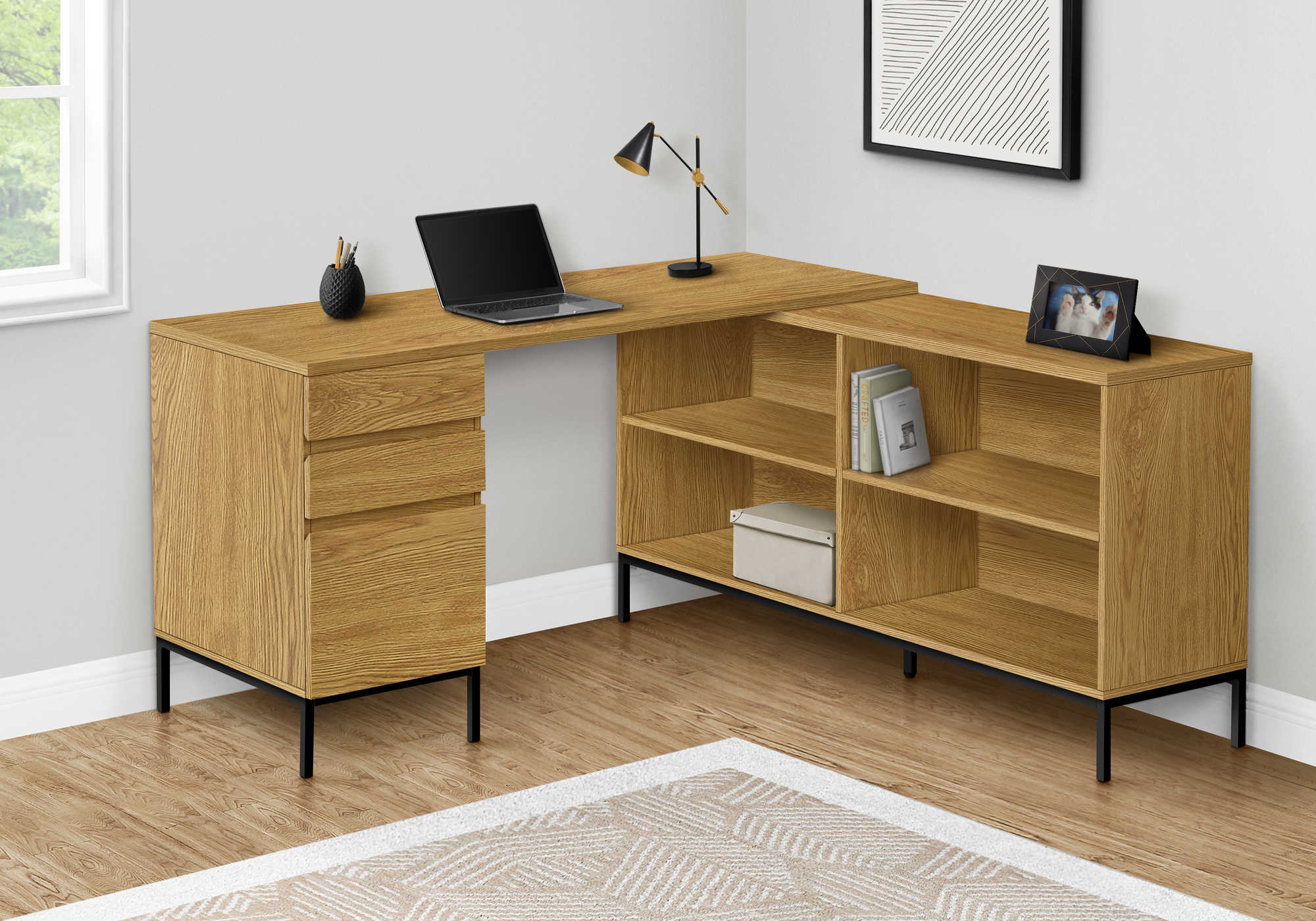 Image of computer desk - 60"l / light oak l-shaped corner i 7491.