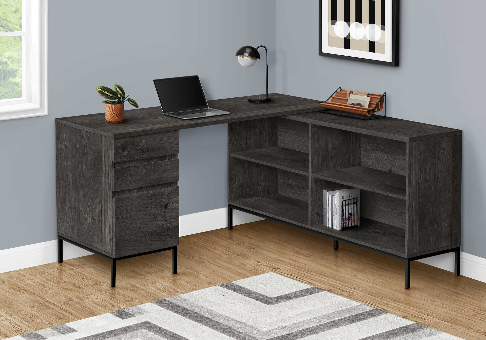 Image of computer desk - 60"l / dark grey l-shaped corner i 7492.