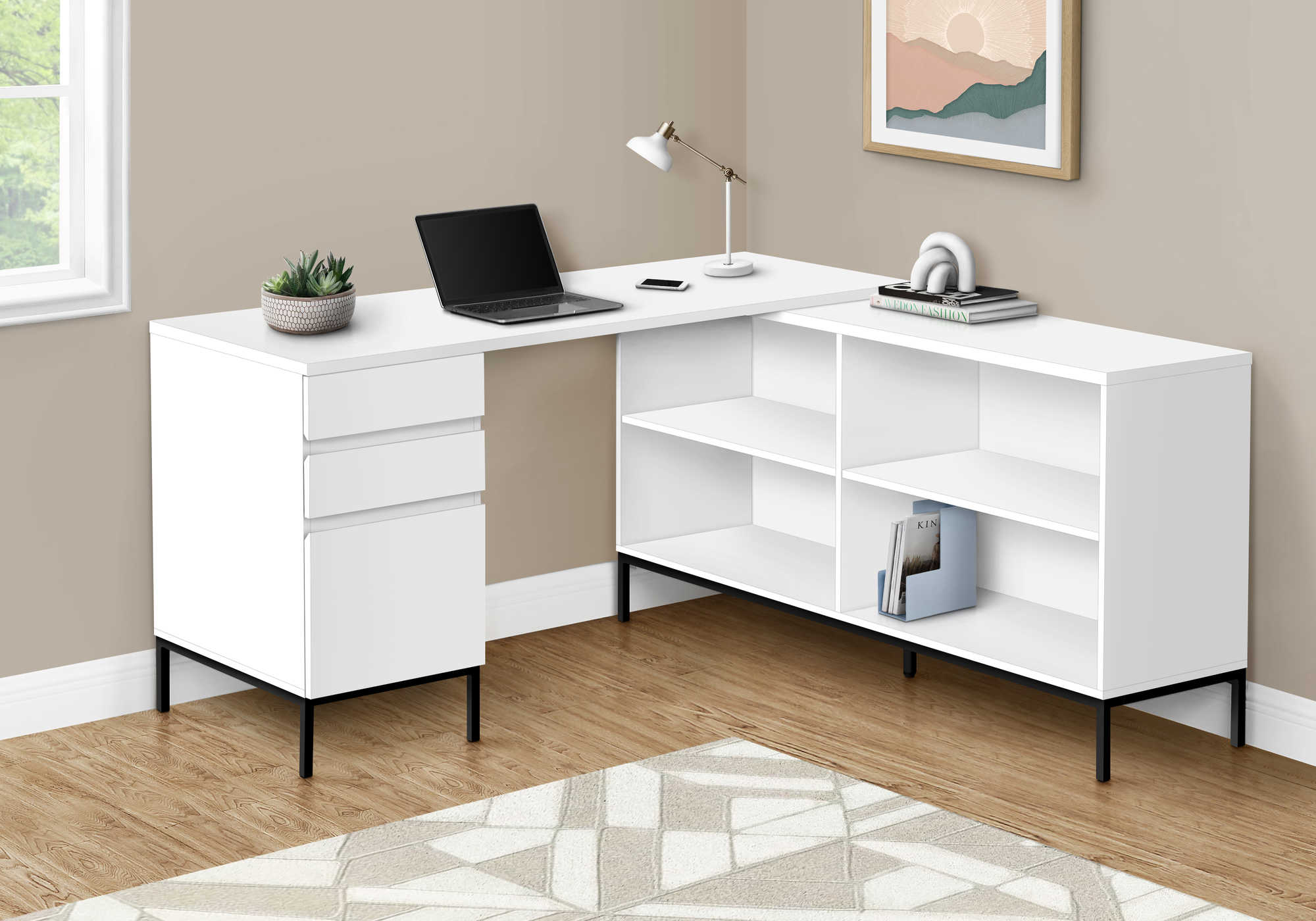 Image of computer desk - 60"l / white l-shaped corner i 7494.
