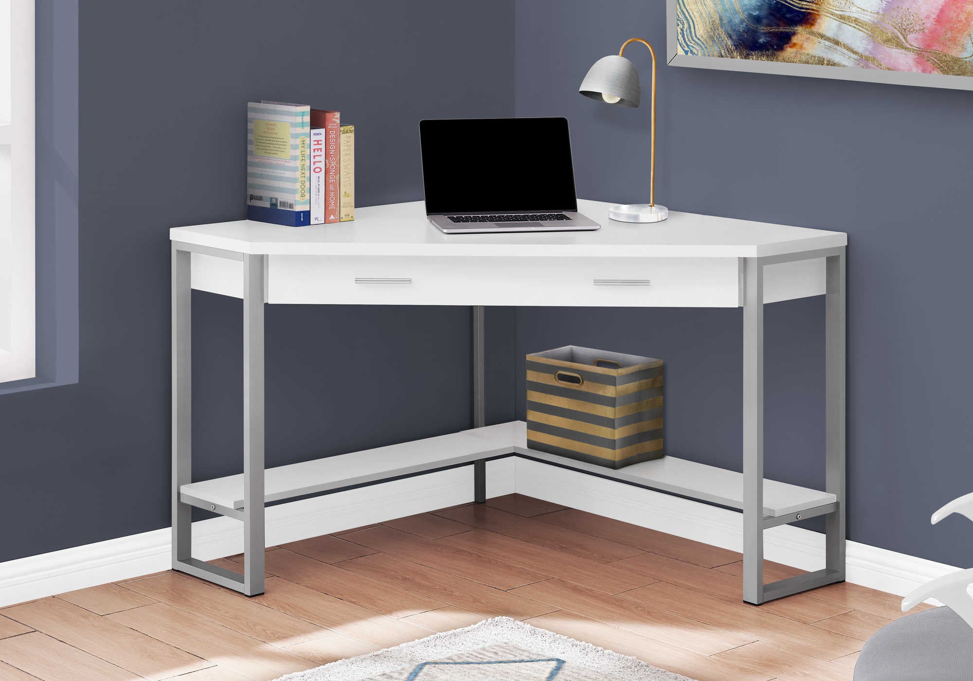 Image of computer desk - 42"l / white corner / silver metal i 7500.