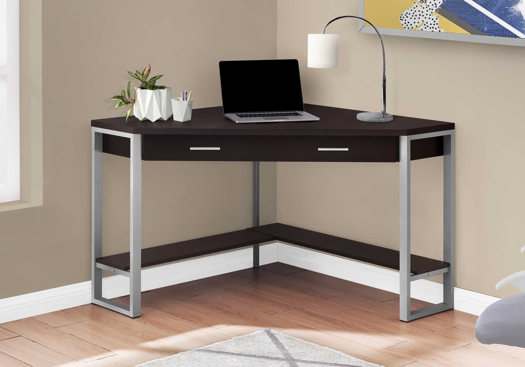 Image of computer desk - 42"l / espresso corner / silver metal i 7502.
