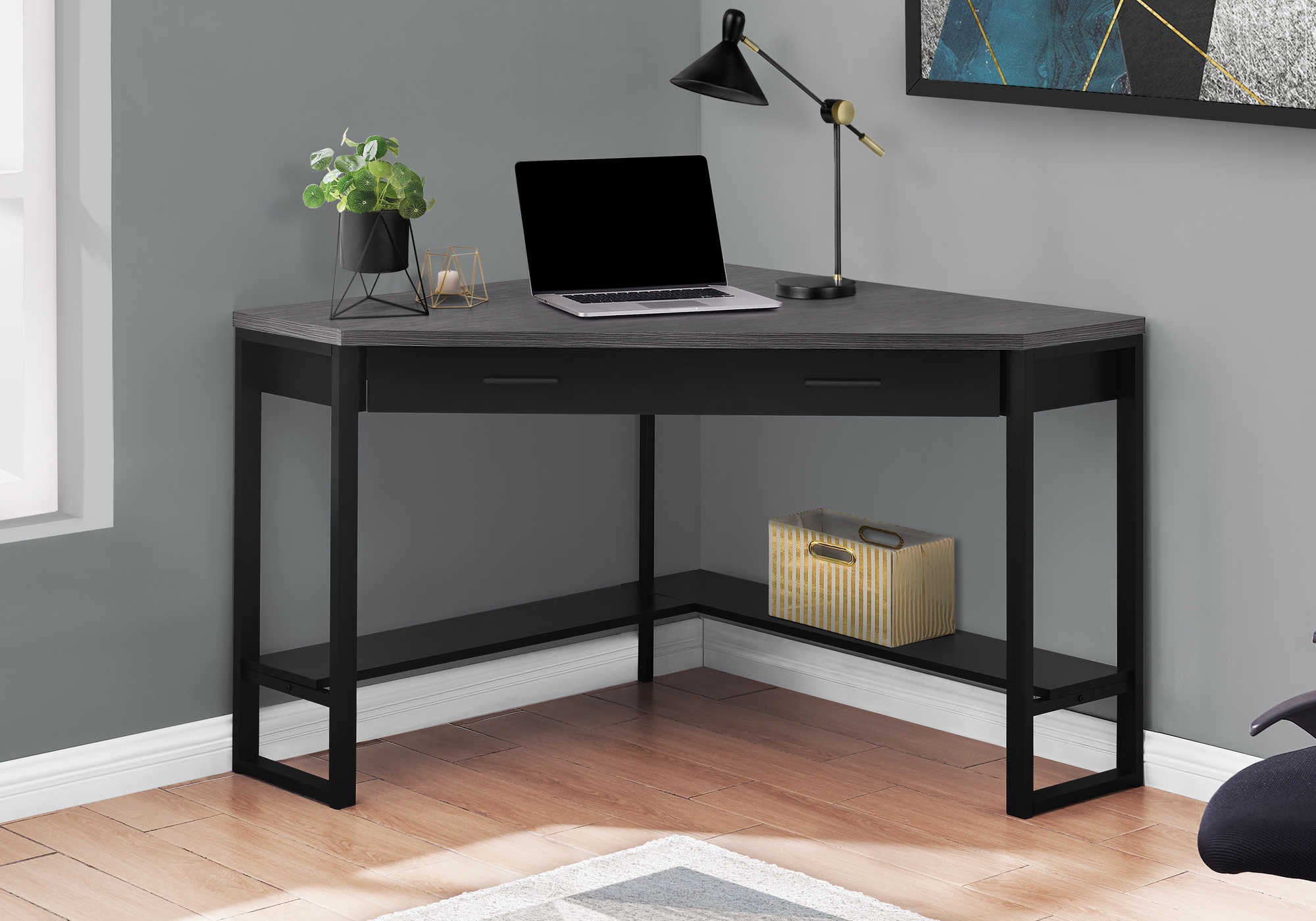 Image of computer desk - 42"l / black / grey top corner / black i 7503.