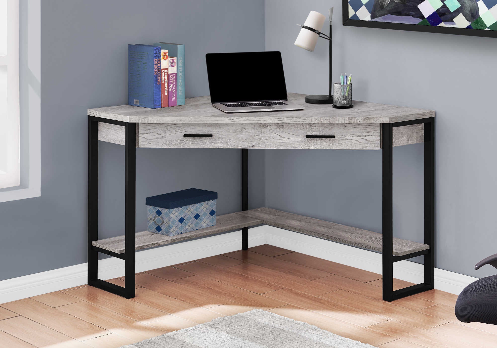 Image of computer desk - 42"l / grey reclaimed wood corner i 7505.