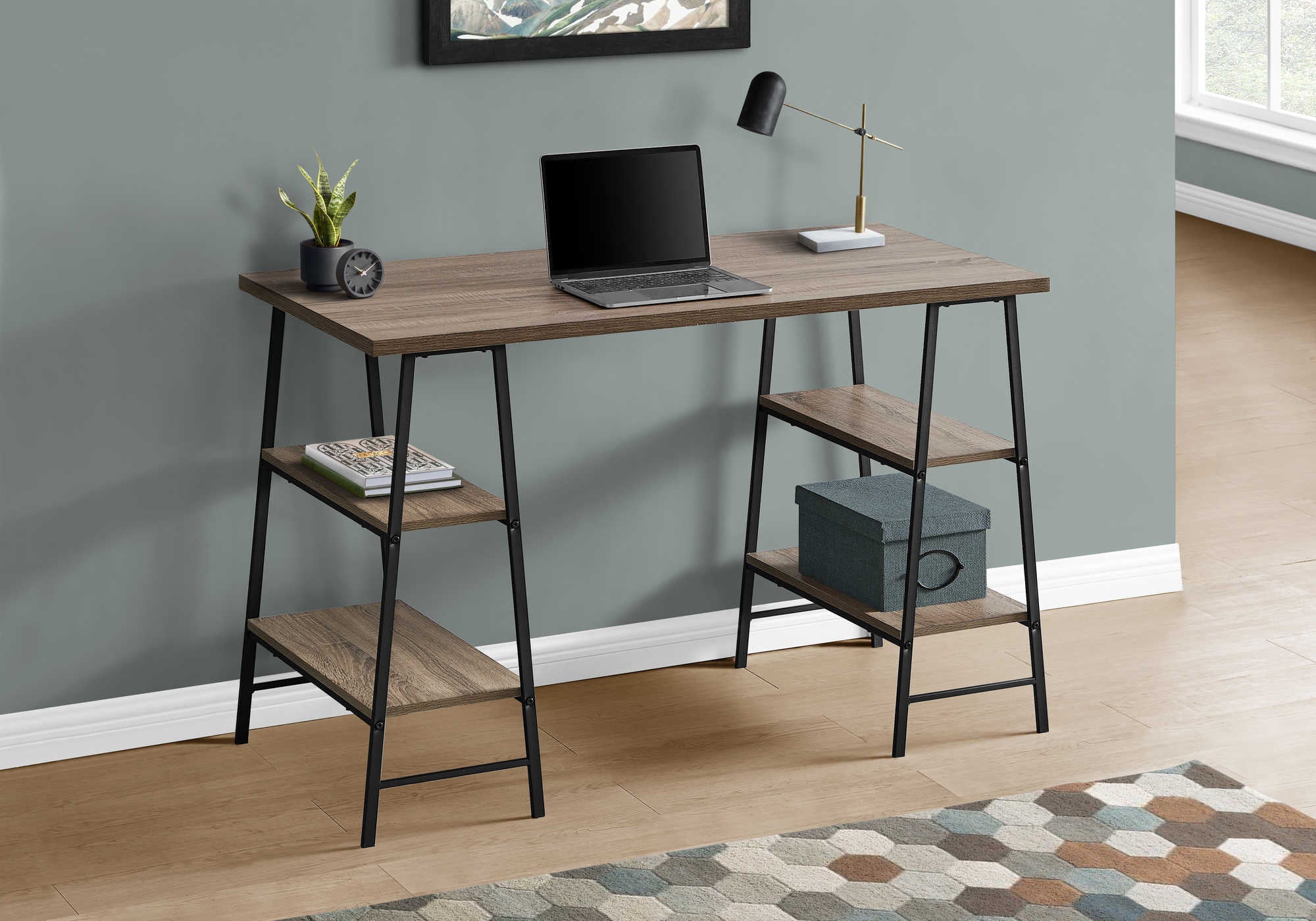 Image of computer desk - 48"l / dark taupe / black metal i 7523.